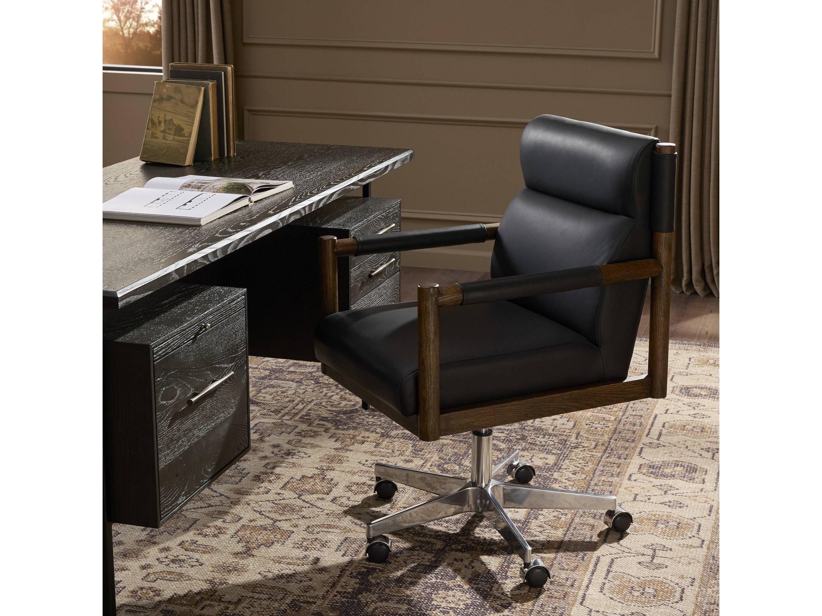 Four Hands Caswell Black Leather Adjustable Computer Office Chair