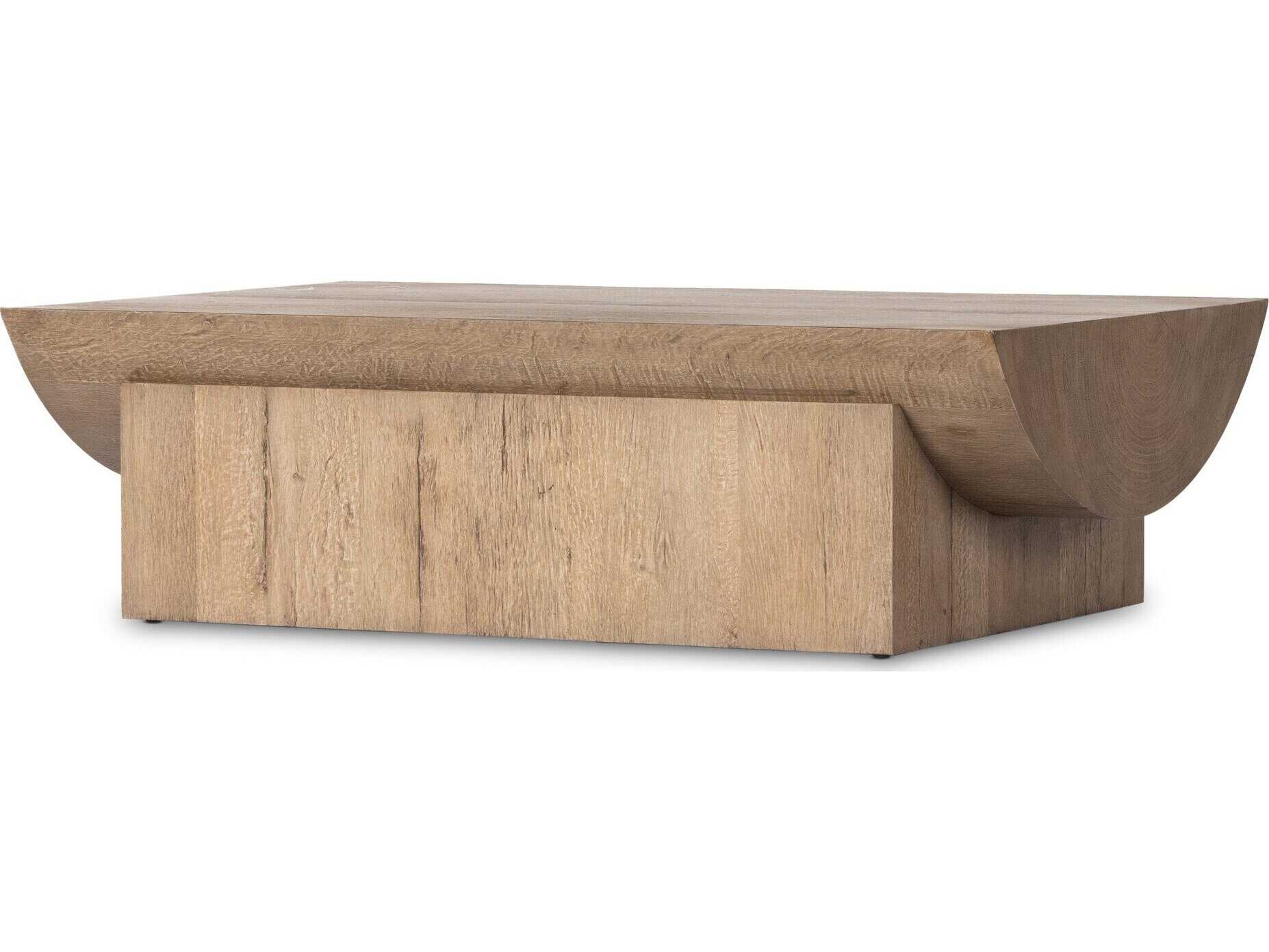 Four Hands Wesson Elbert Rectangular Wood Rustic Oak Veneer Guanacaste Oyster Coffee Table