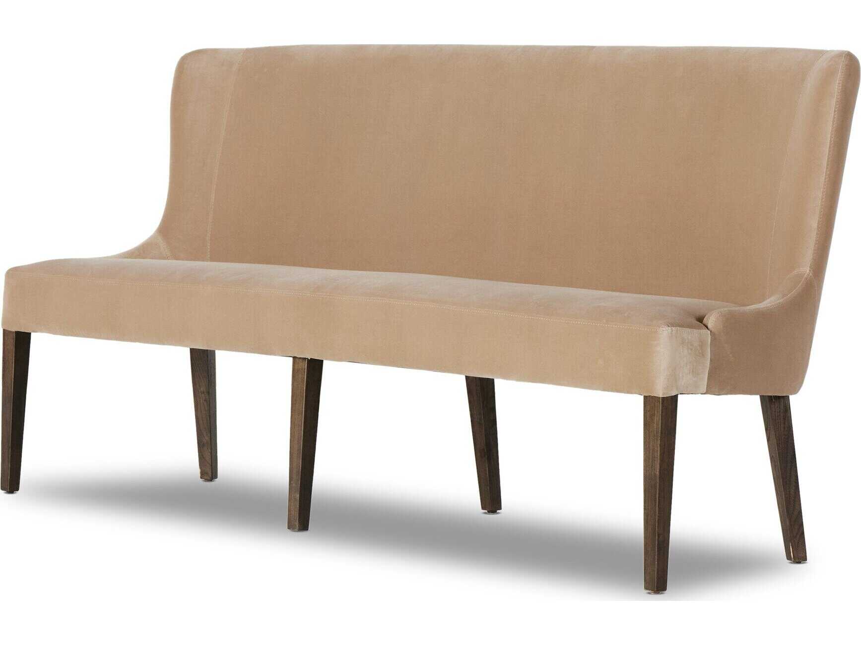 Four Hands Allston Surrey Taupe Warm Nettlewood Beige Velvet Upholstered Accent Bench