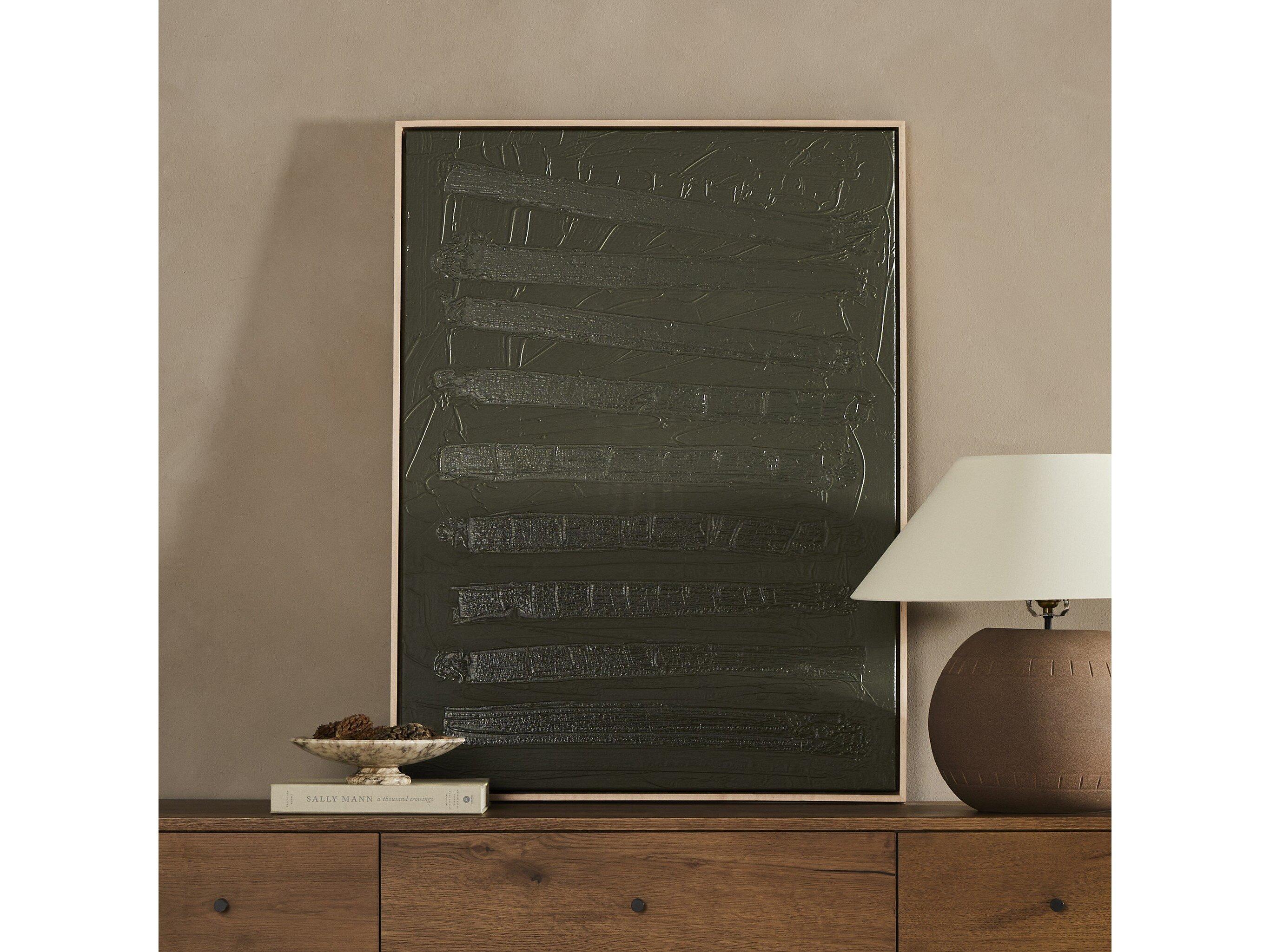 Four Hands Art Studio Free Form Lines I Olive by The Holly Collective Natural Maple Floater Canvas Wall Art