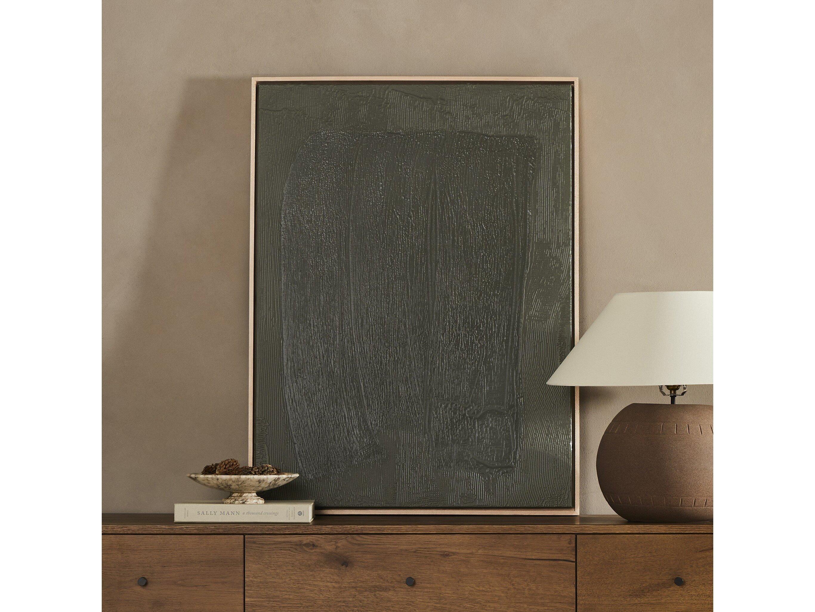 Four Hands Art Studio Free Form Lines II Olive by The Holly Collective Natural Maple Floater Canvas Wall Art