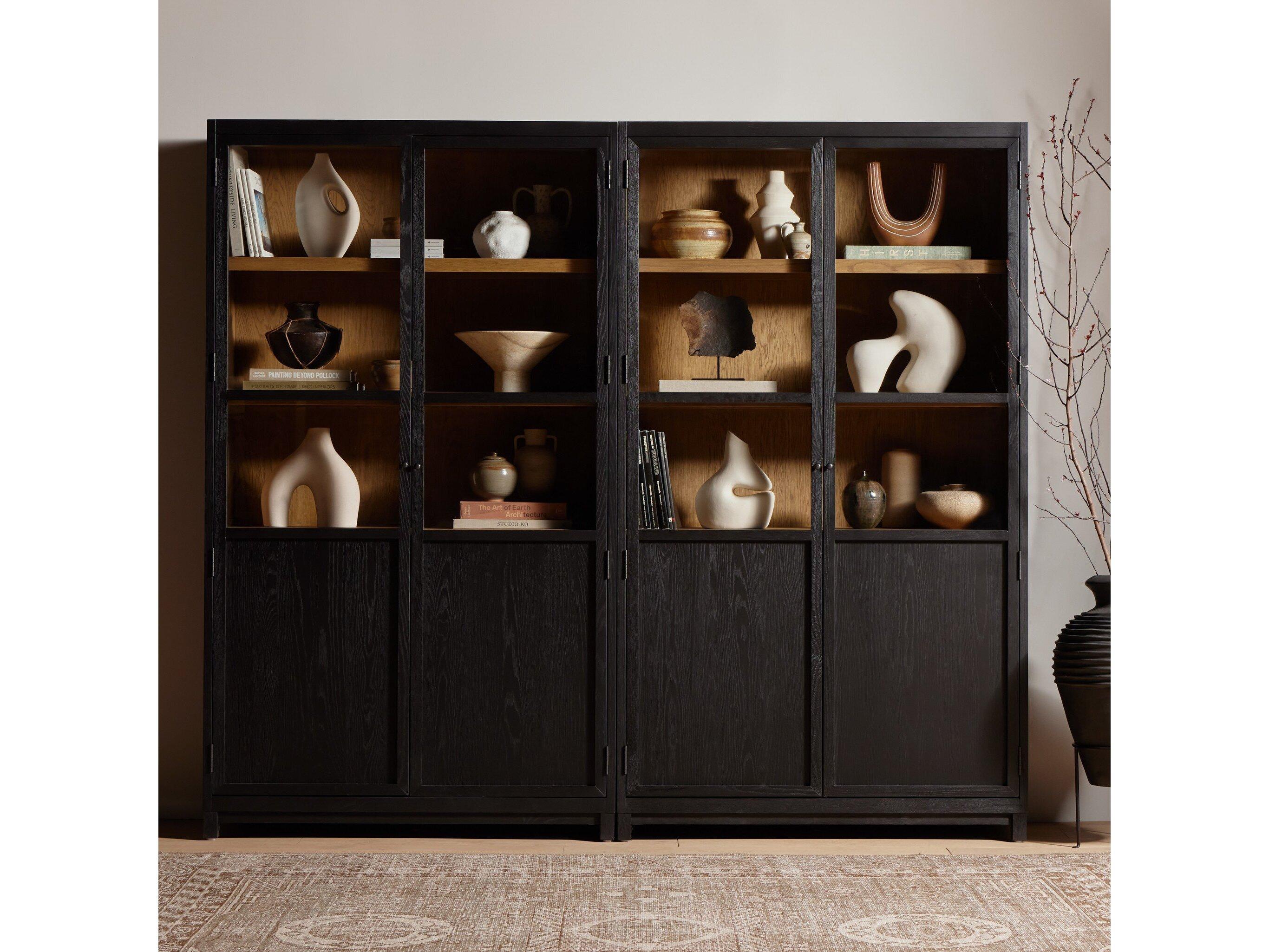Four Hands Irondale Millie Oak Wood Drifted Matte Black Display Cabinet