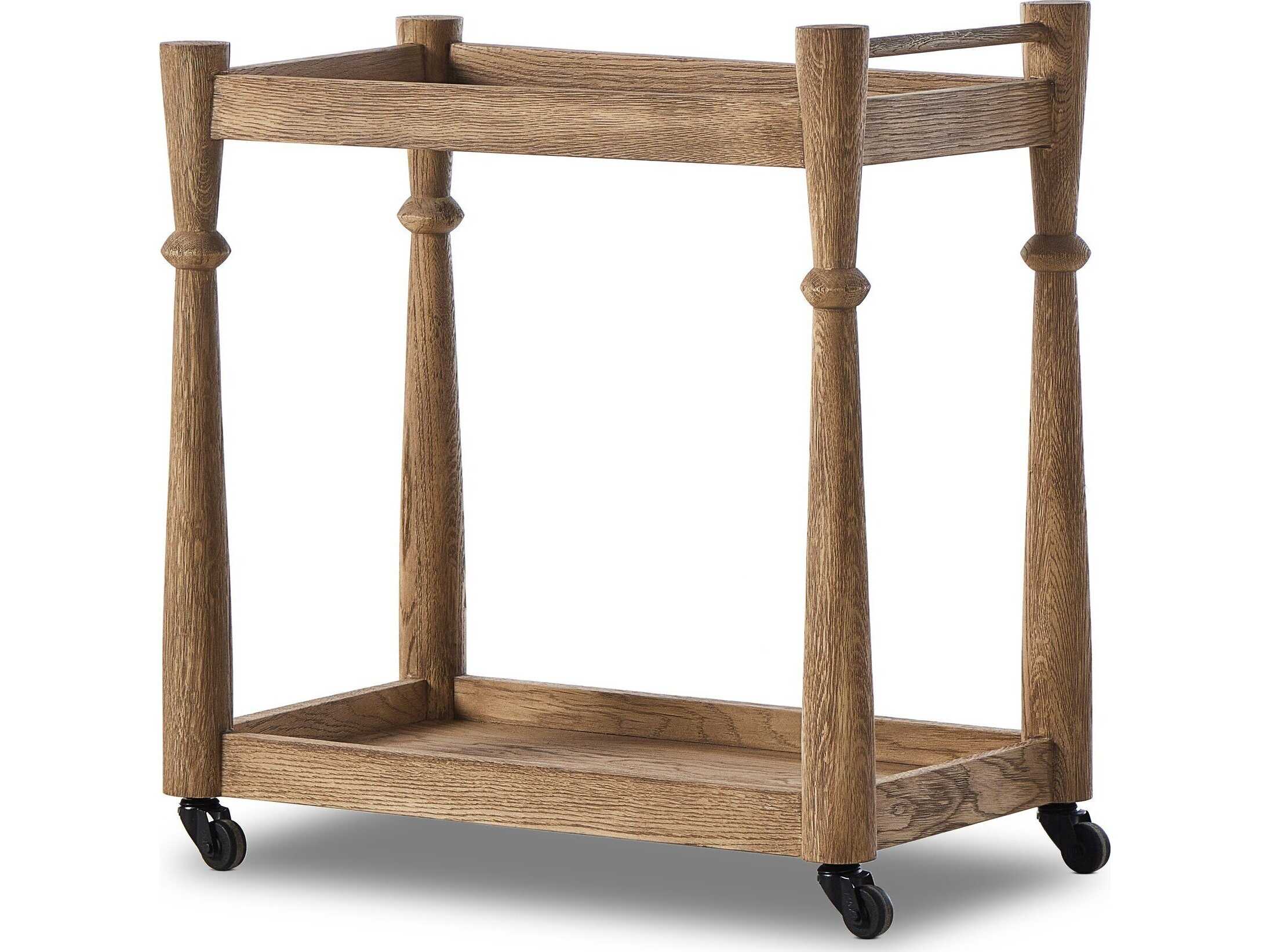 Four Hands Aiden Wood Brown Light Wash Oak Bar Cart