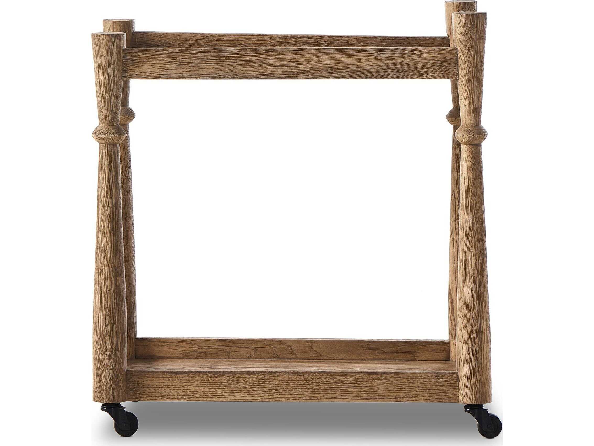 Four Hands Aiden Wood Brown Light Wash Oak Bar Cart