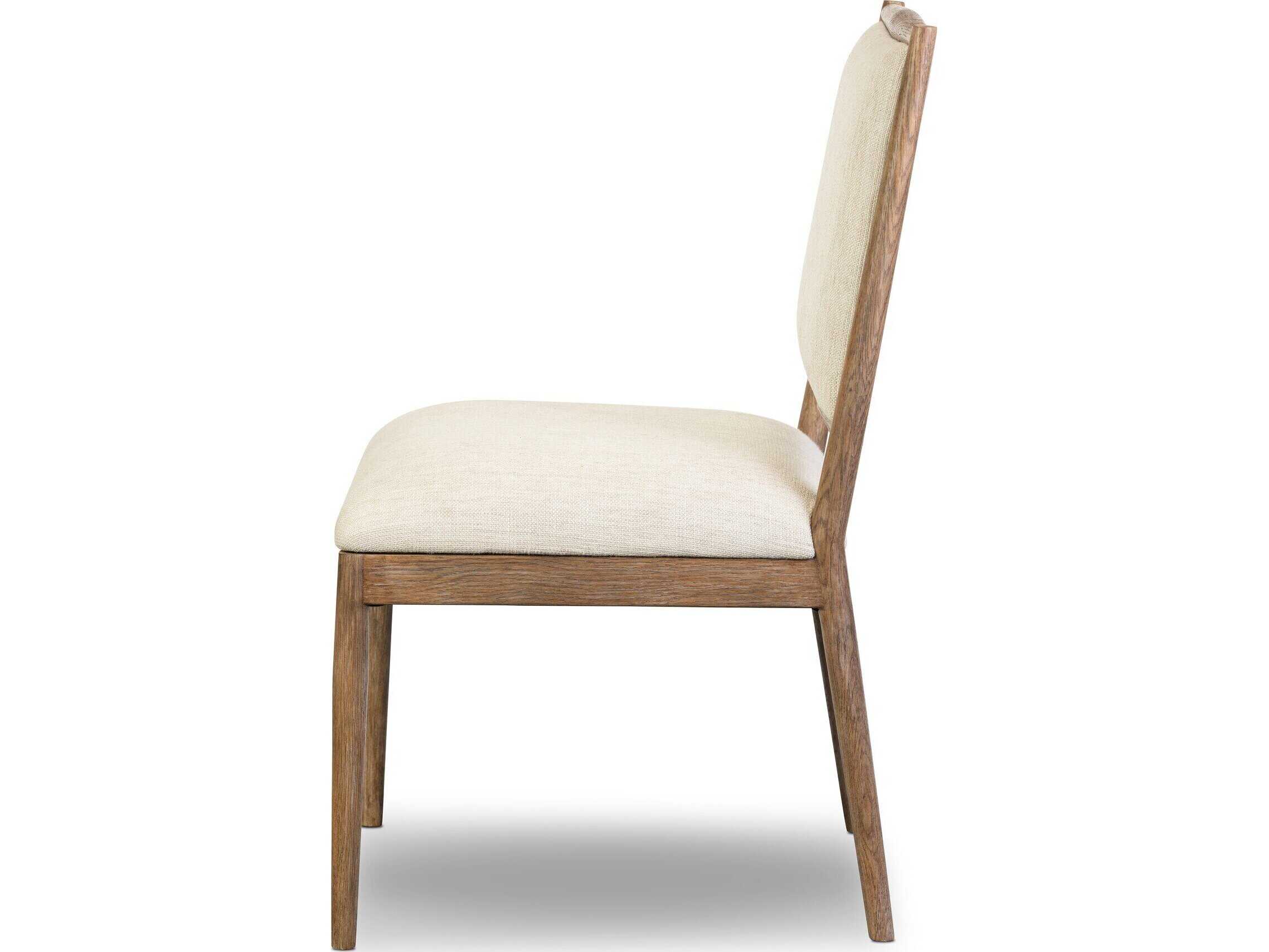 Four Hands Bolton Glenview Oak Wood Beige Upholstered Side Dining Chair
