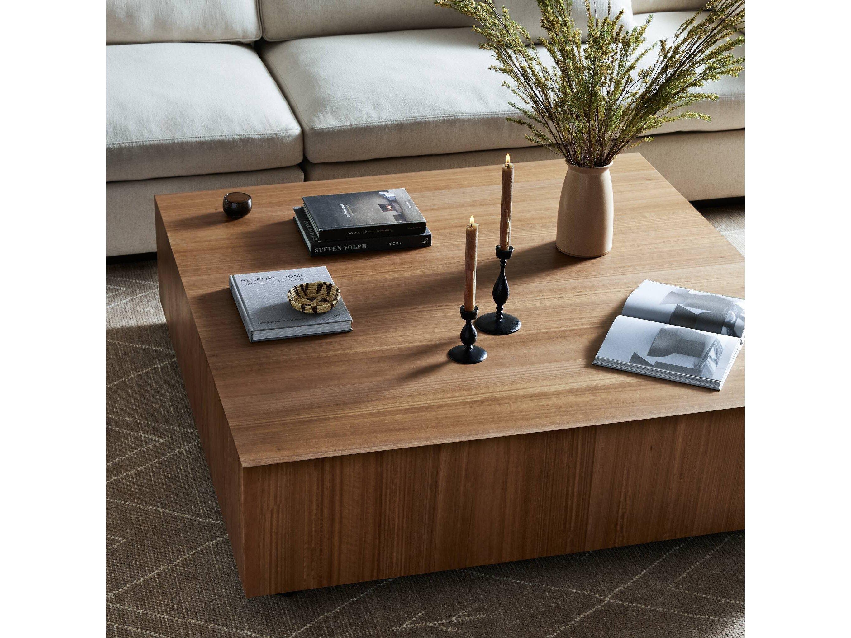 Four Hands Wesson Hudson Square Wood Black Pine Natural Yukas Coffee Table
