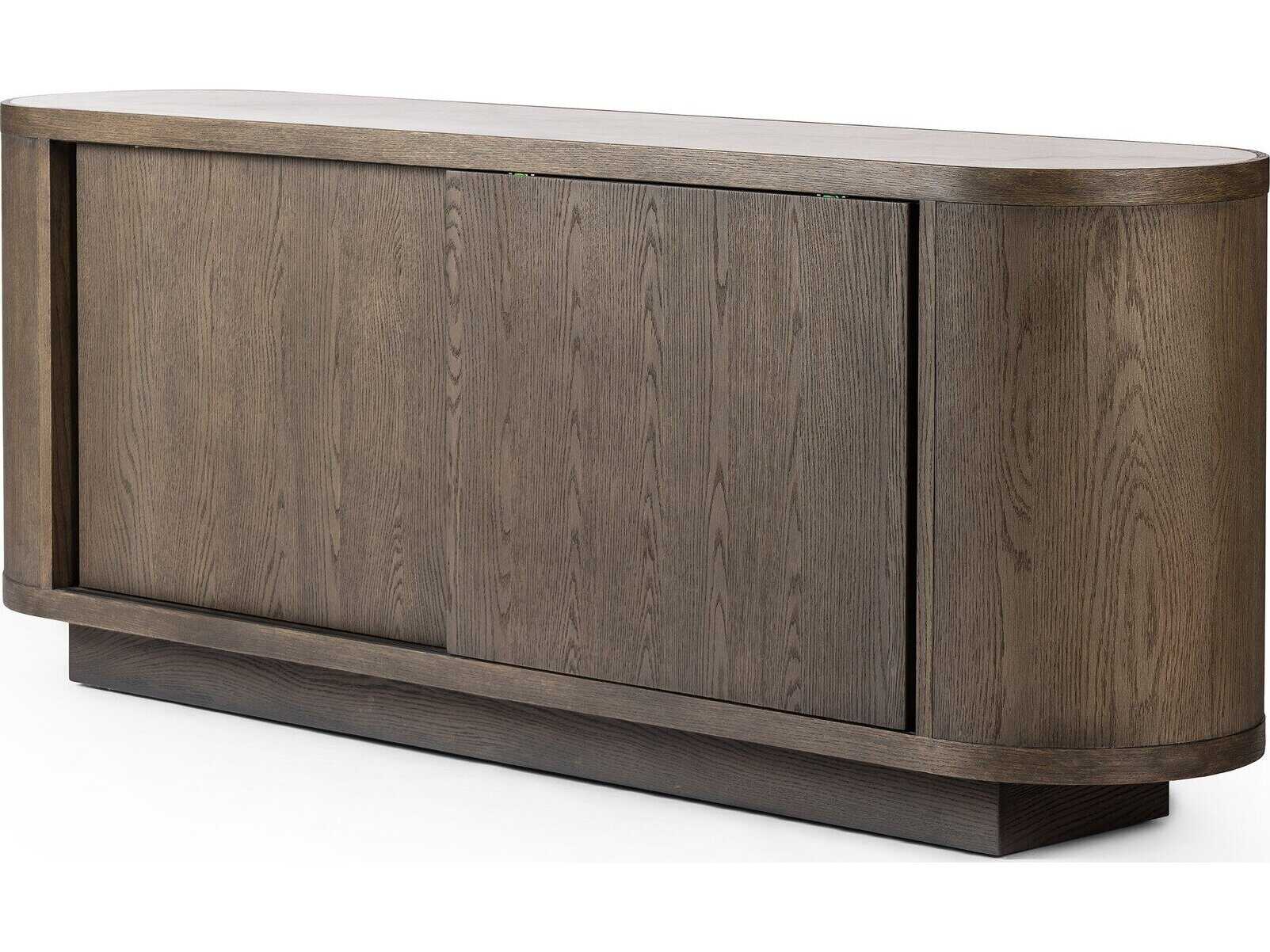 Four Hands Westgate 80" Oak Wood Weathered Dark White Marble Sideboard
