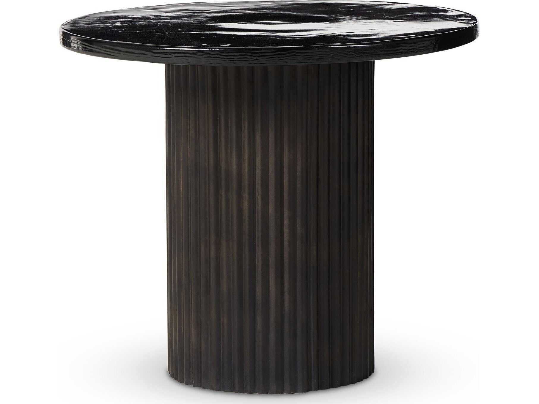Four Hands Marlow Ruben Round Rustic Brown Smoked Black Cast Glass End Table
