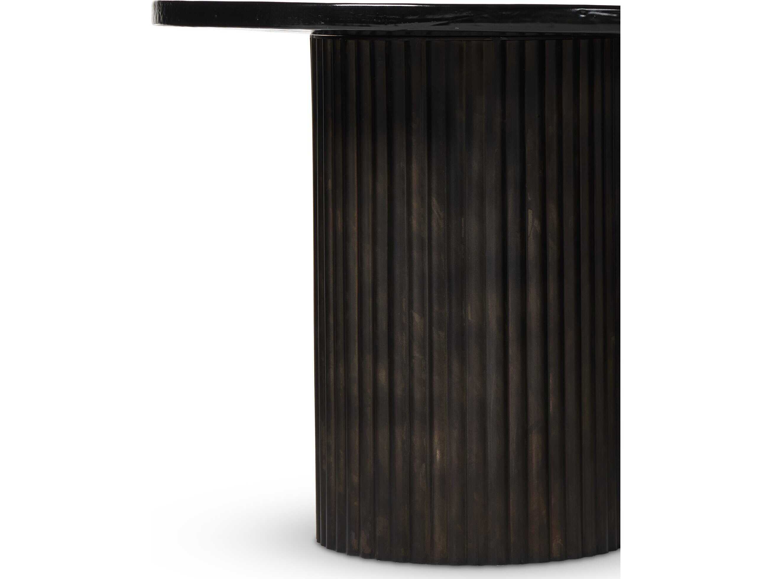 Four Hands Marlow Ruben Round Rustic Brown Smoked Black Cast Glass End Table