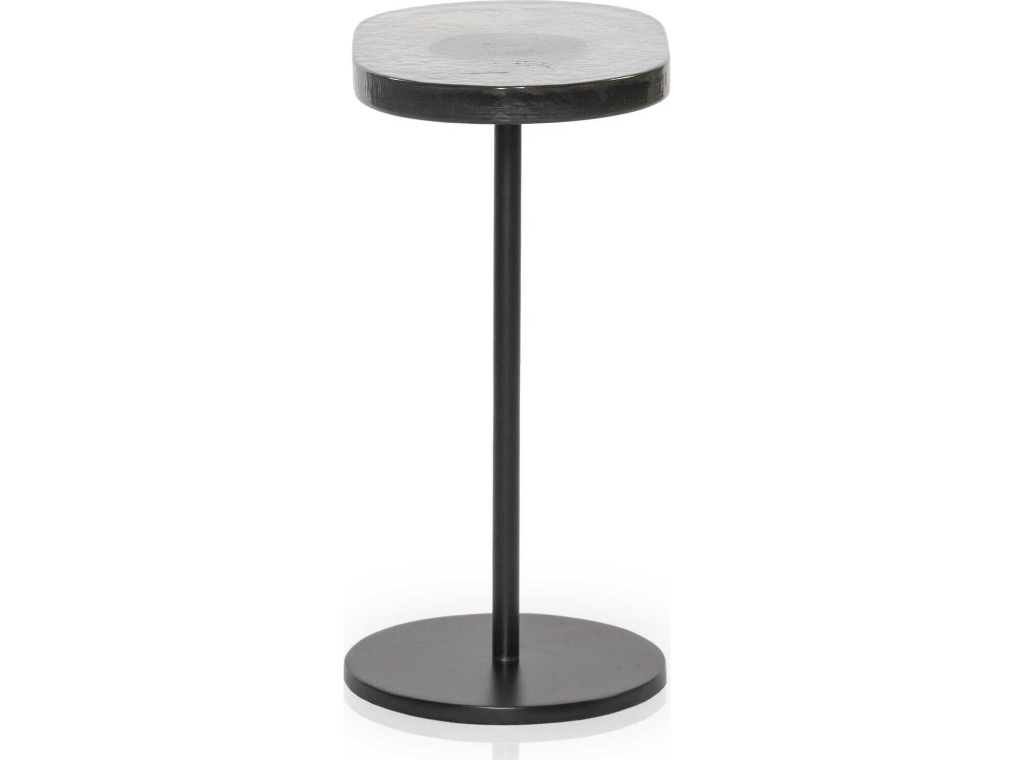 Four Hands Marlow Vinia Oval Light Blue Cast Glass Iron Matte Black End Table