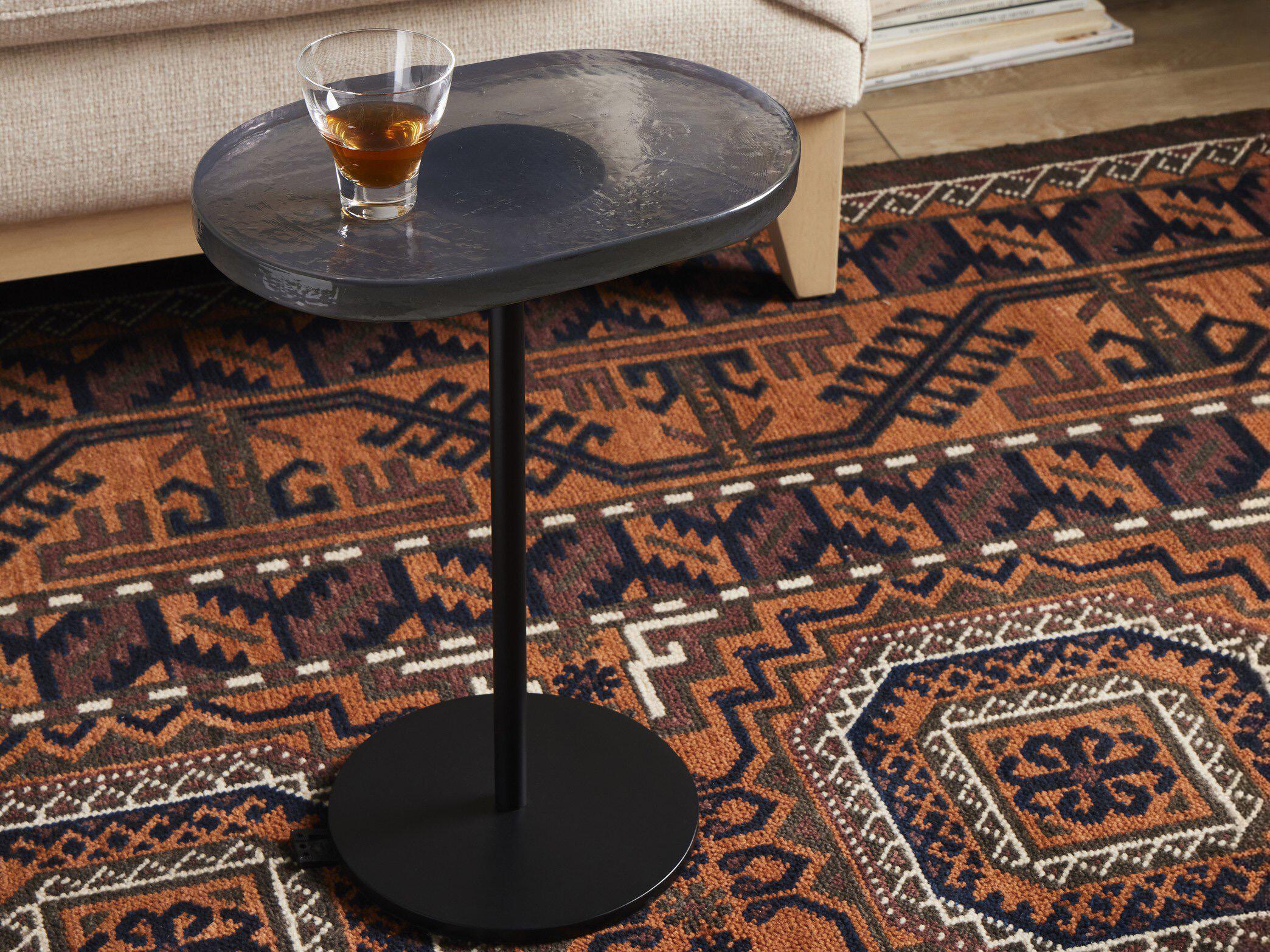 Four Hands Marlow Vinia Oval Light Blue Cast Glass Iron Matte Black End Table