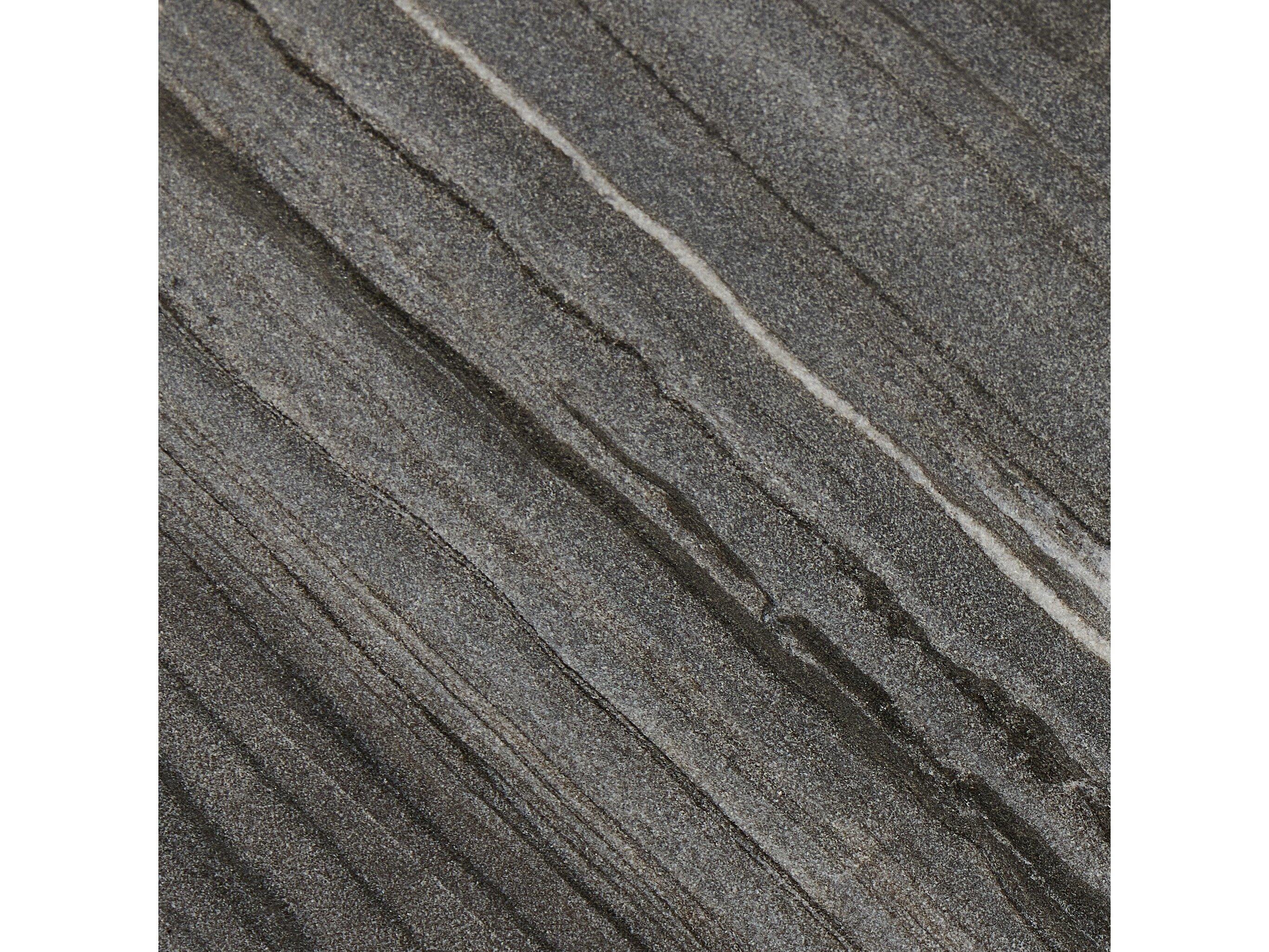 Four Hands Marlow Raven Round Ribbed Ebony Marble Antique Brass End Table