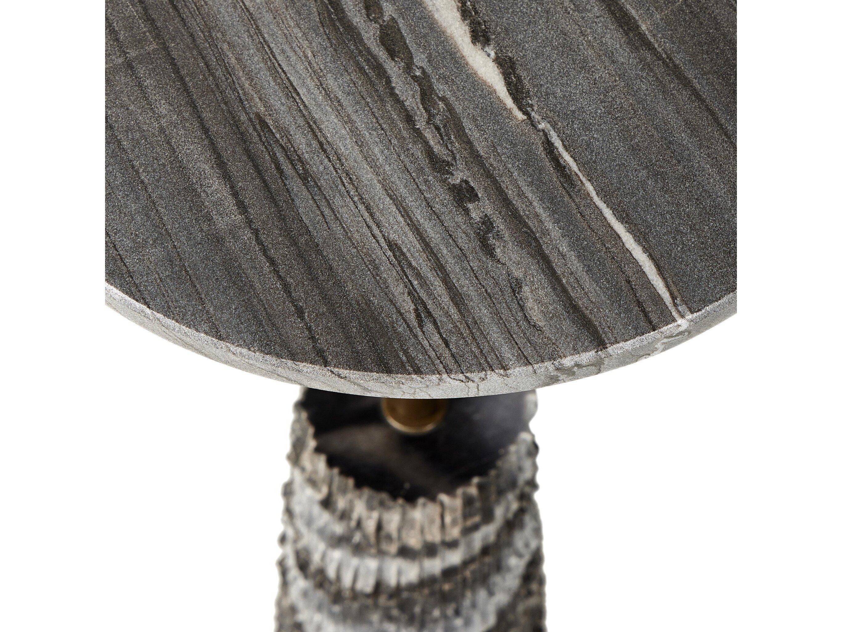 Four Hands Marlow Raven Round Ribbed Ebony Marble Antique Brass End Table