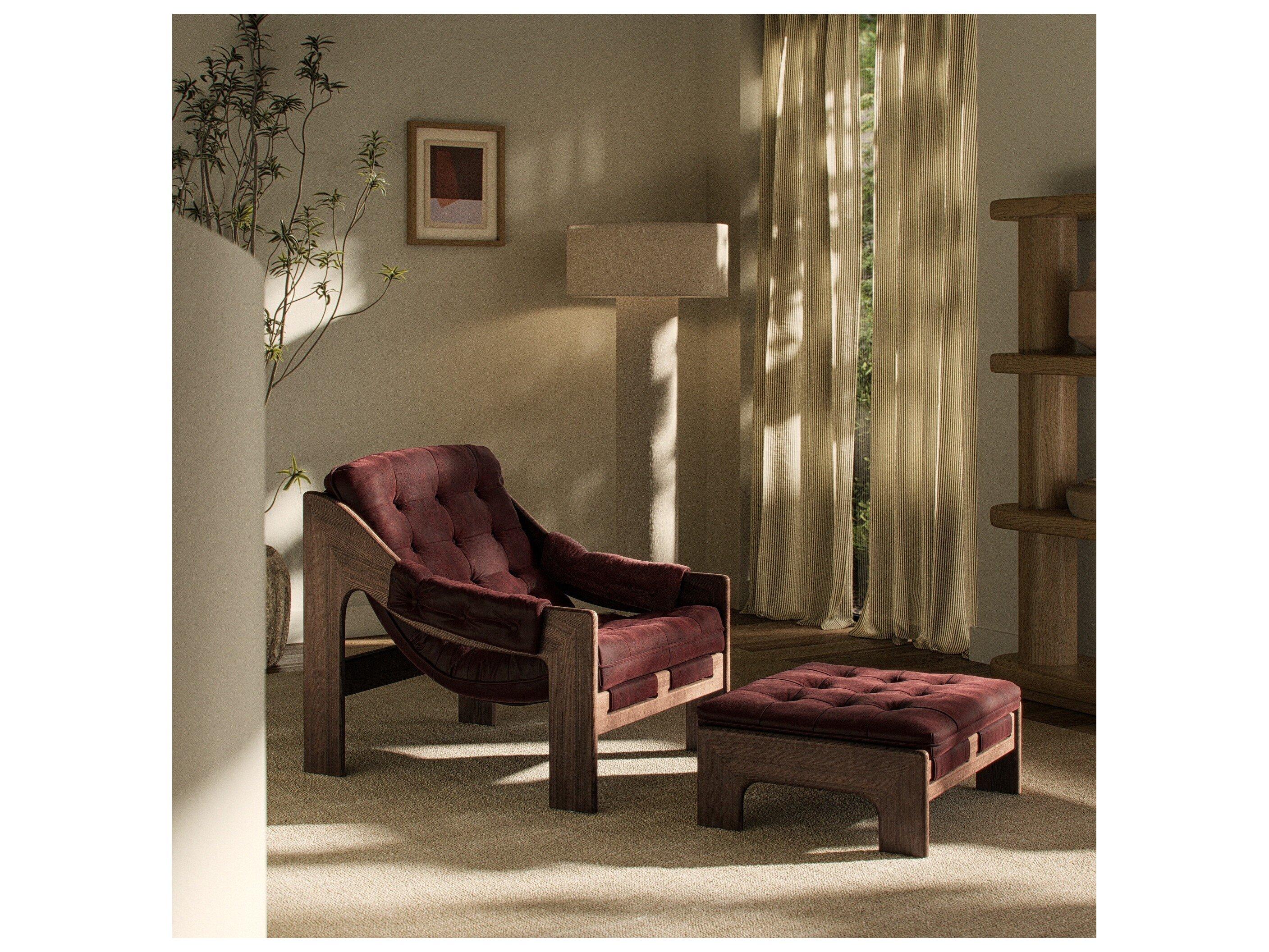 Four Hands Kensington Nubuck Burgundy Leather Accent Chair
