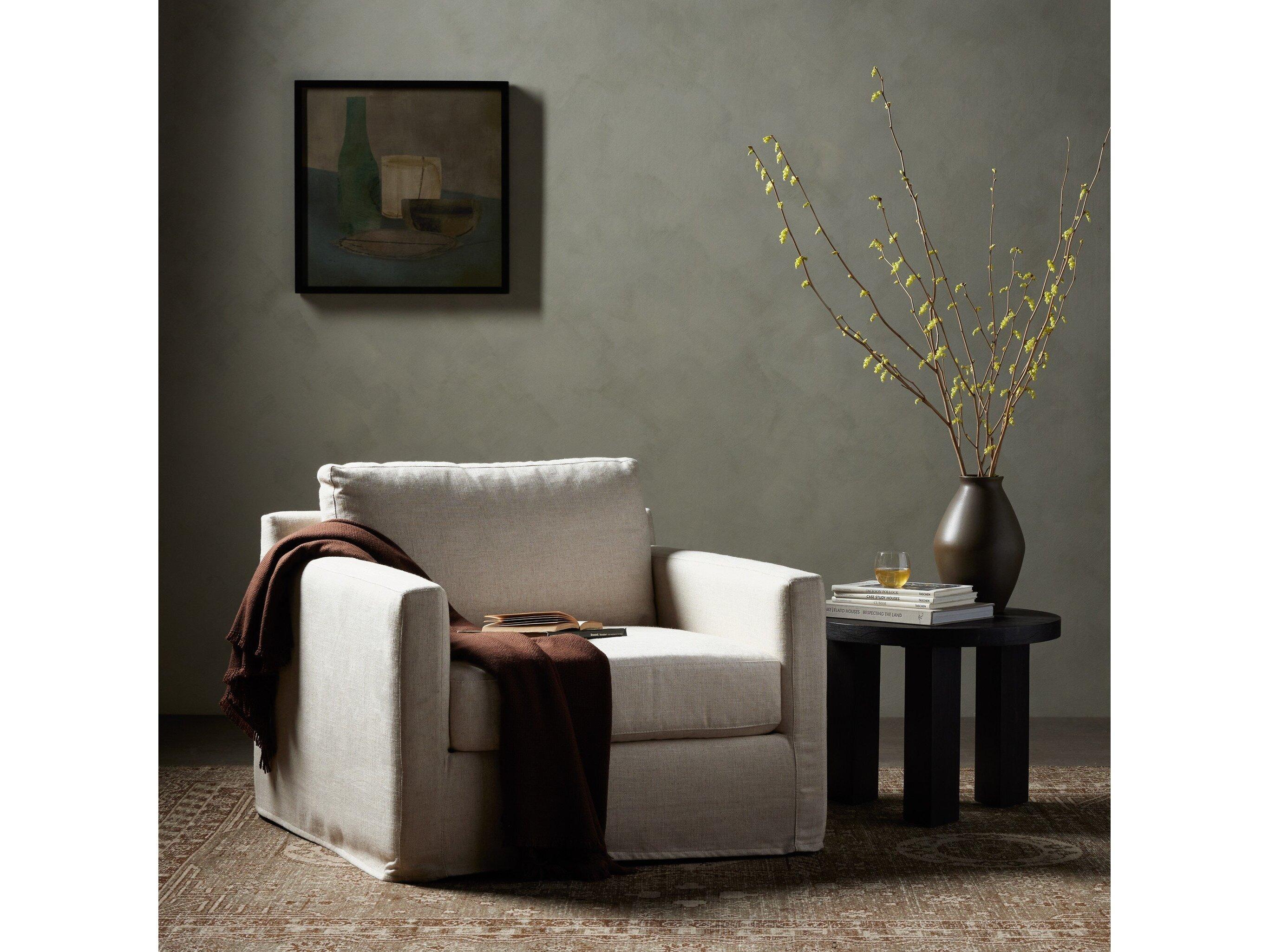 Four Hands Helm Hampton Evere Creme Slipcover Swivel Chair