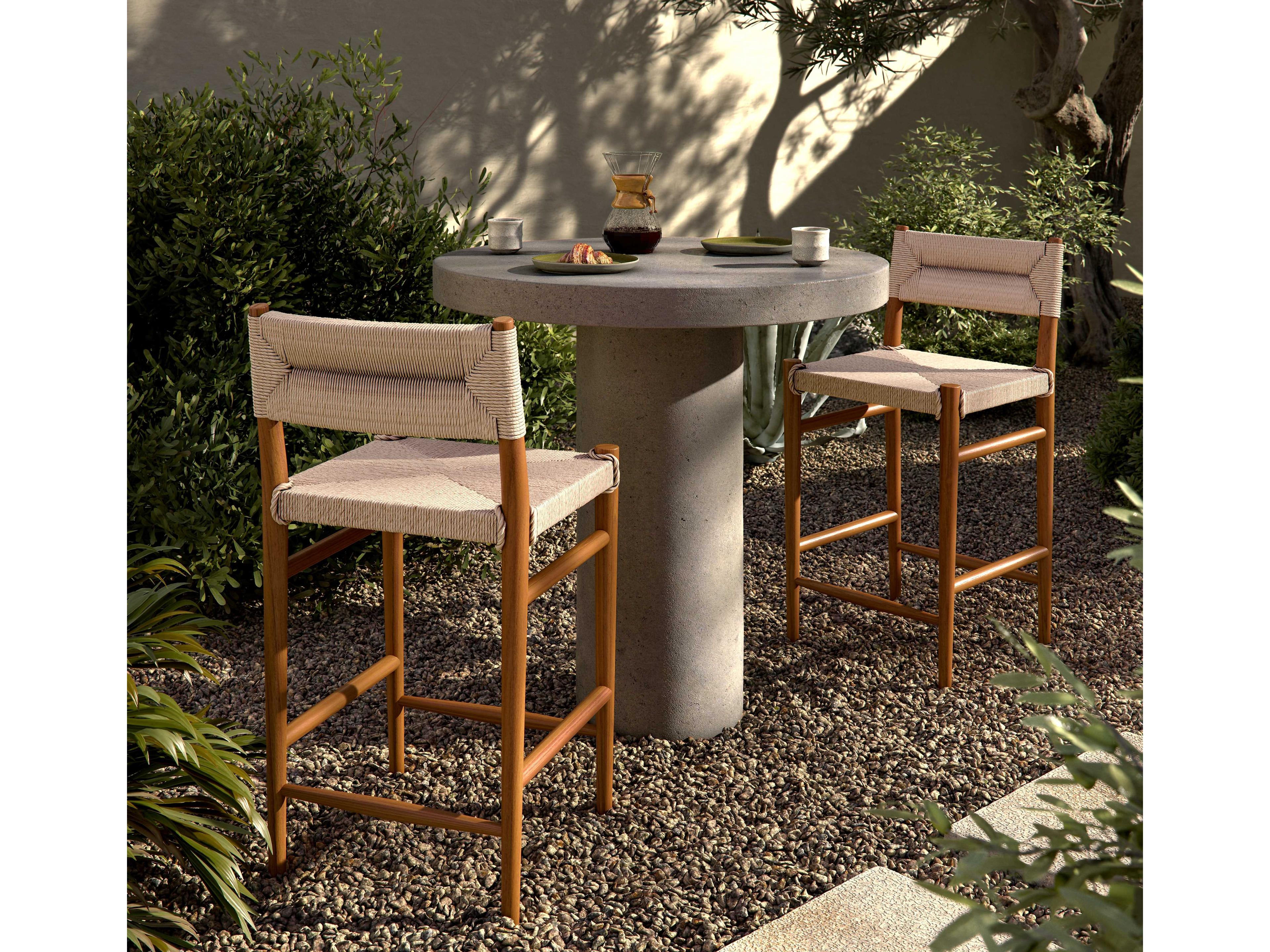 Four Hands Grass Roots Lomas Teak Wood Natural Vintage White Counter Stool