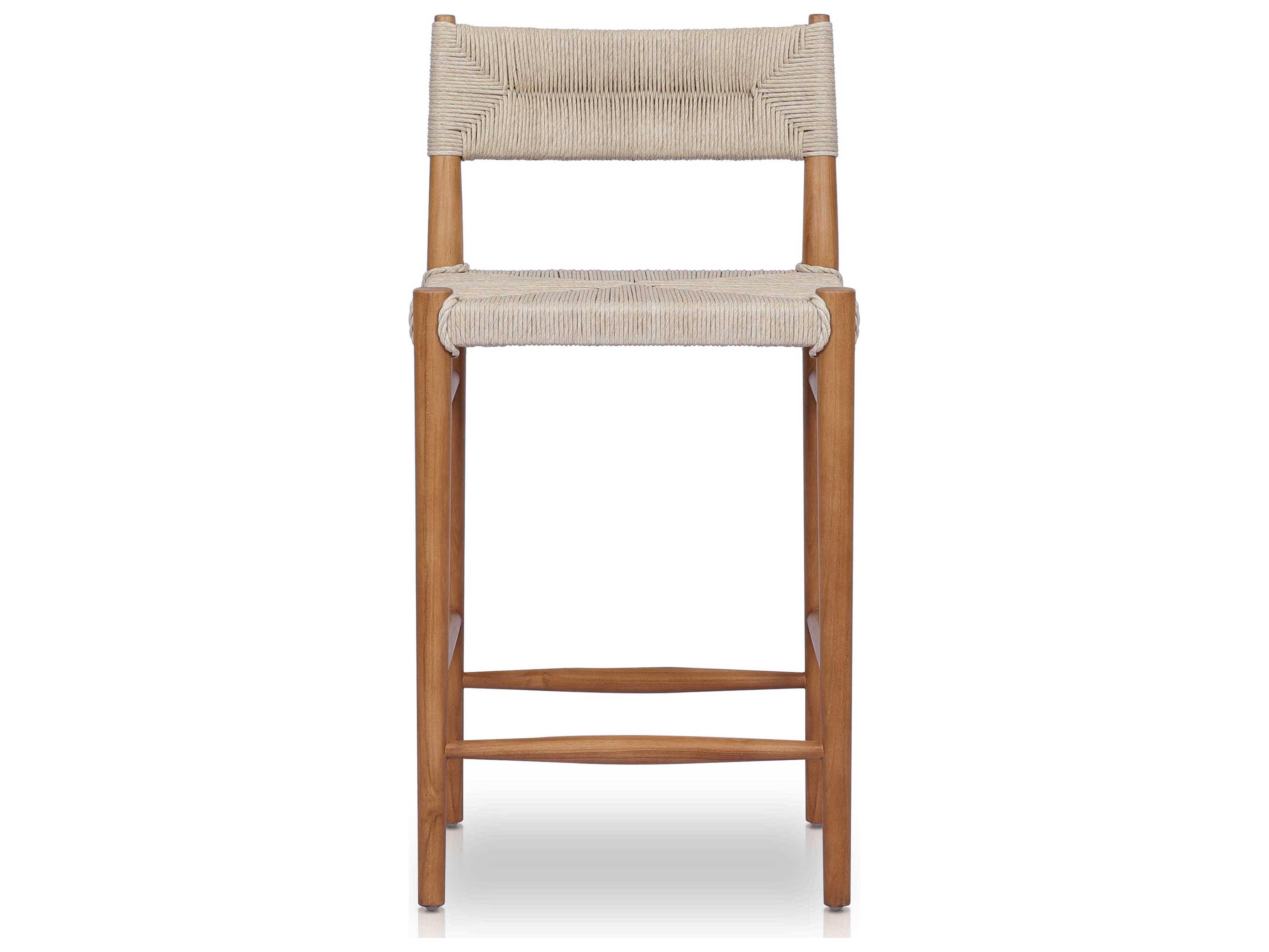 Four Hands Grass Roots Lomas Teak Wood Natural Vintage White Counter Stool