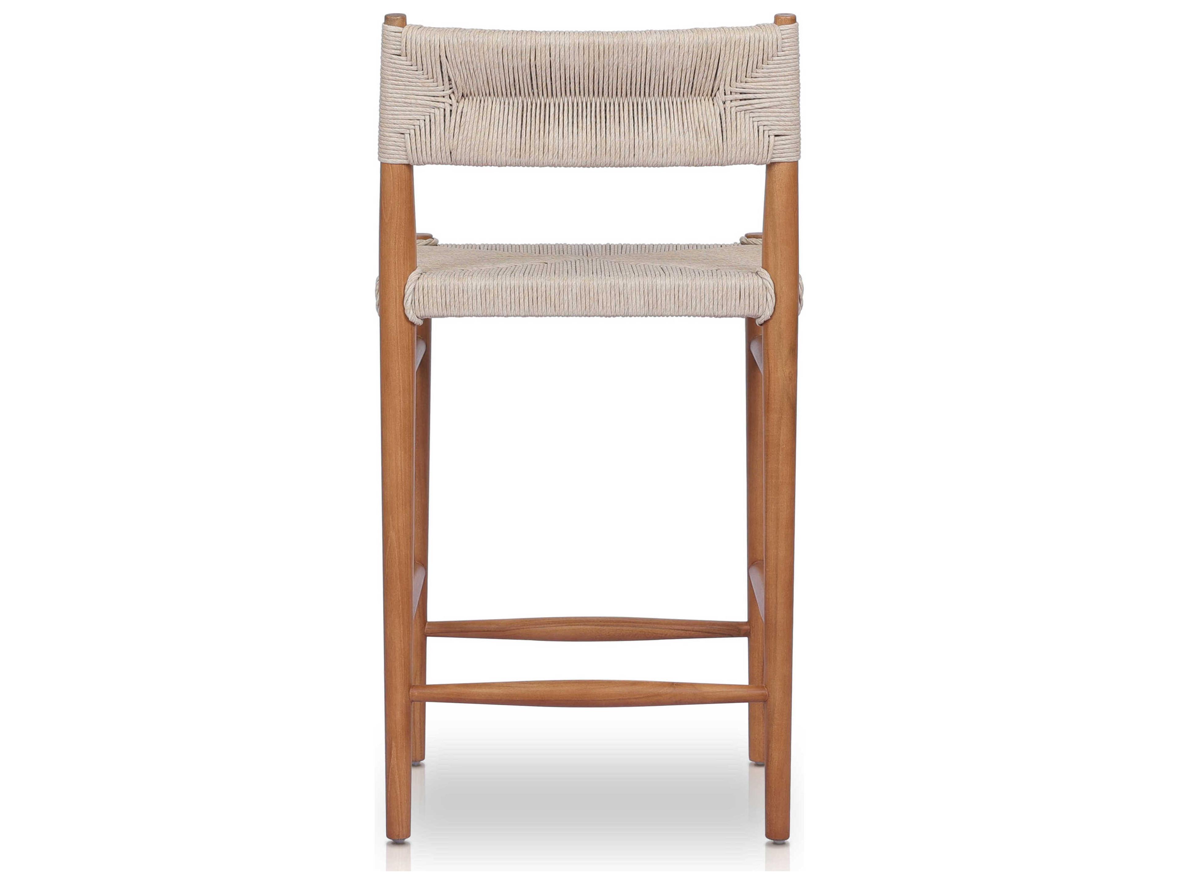 Four Hands Grass Roots Lomas Teak Wood Natural Vintage White Counter Stool