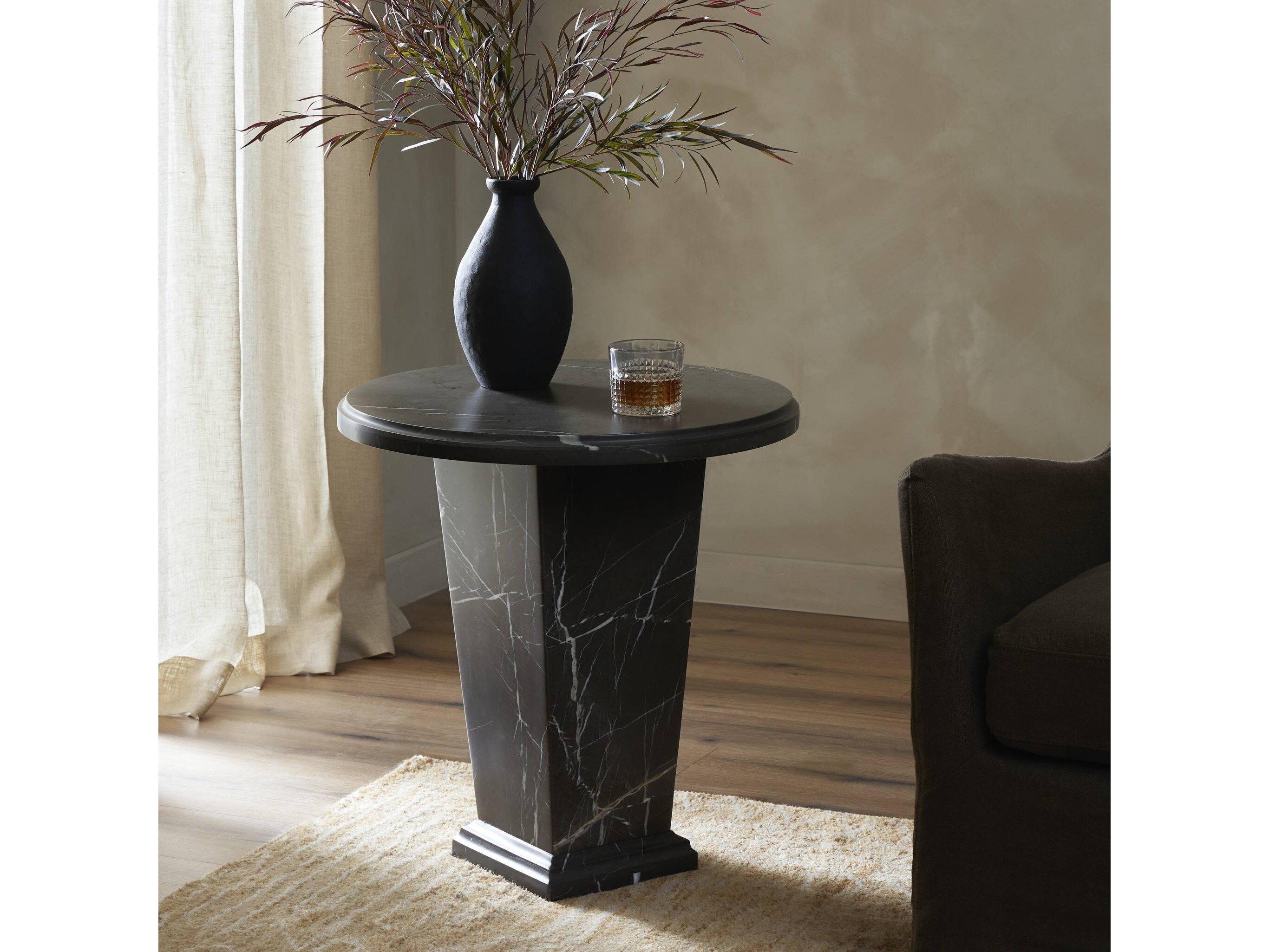 Four Hands Element Round Grey Italian Marble End Table