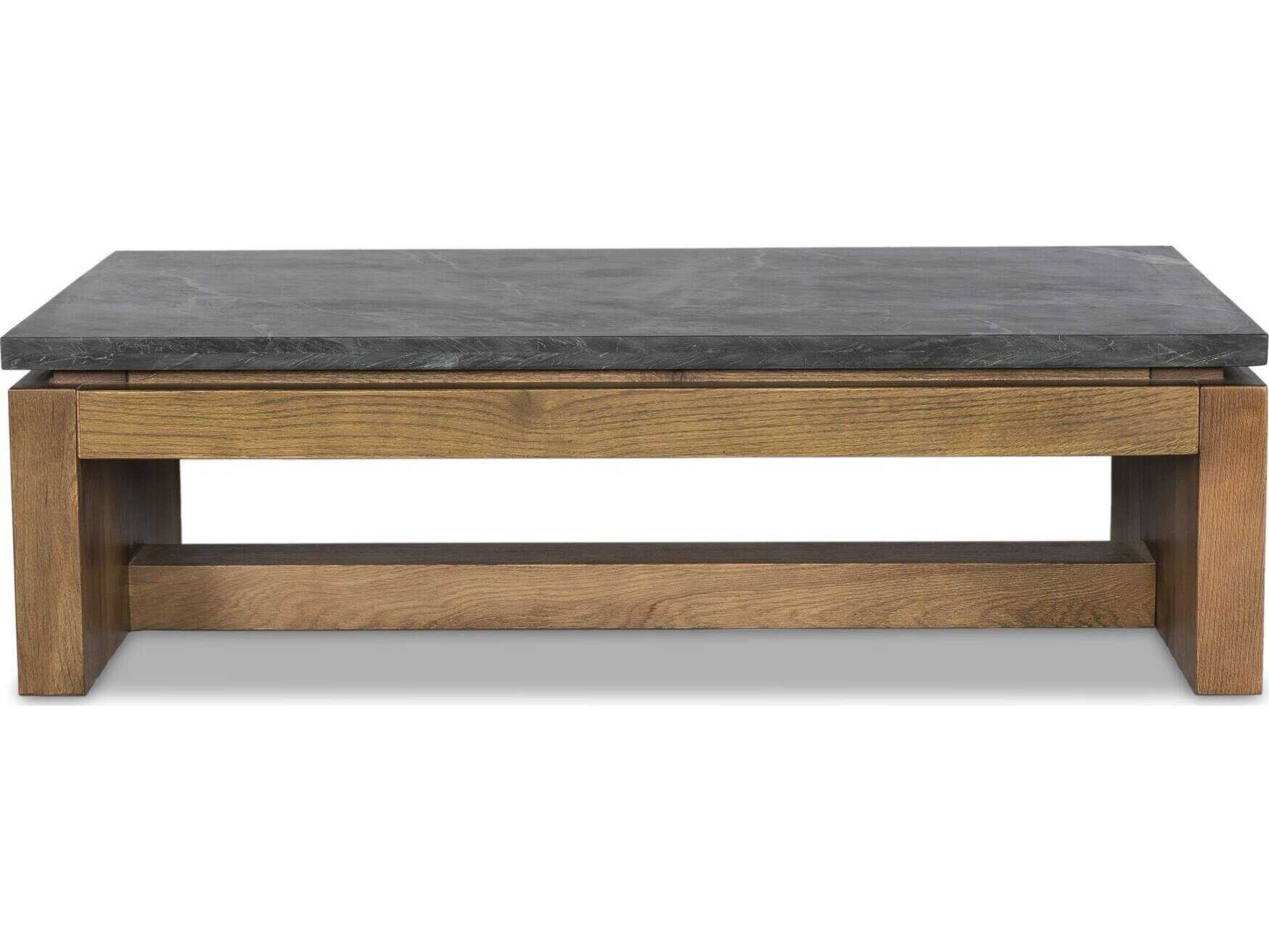 Four Hands Merritt Rectangular Dove Oak Polished Black Marble Coffee Table