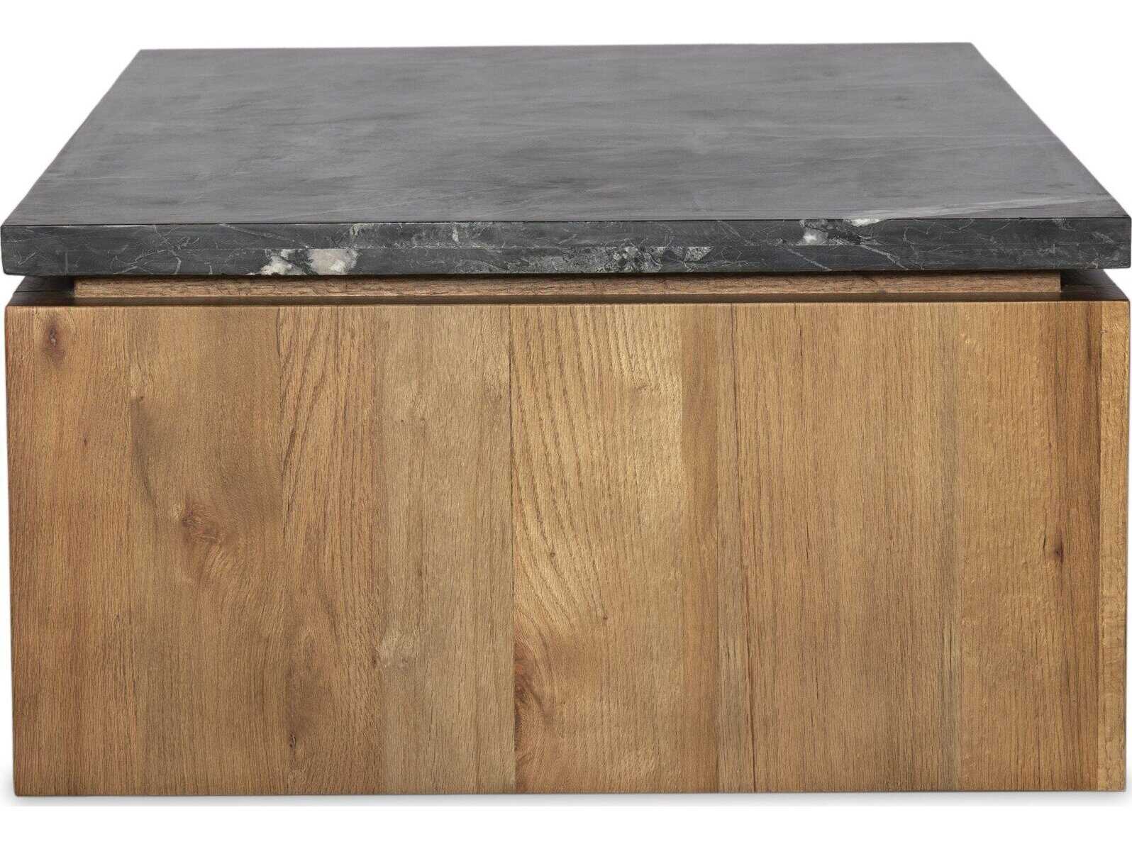 Four Hands Merritt Rectangular Dove Oak Polished Black Marble Coffee Table