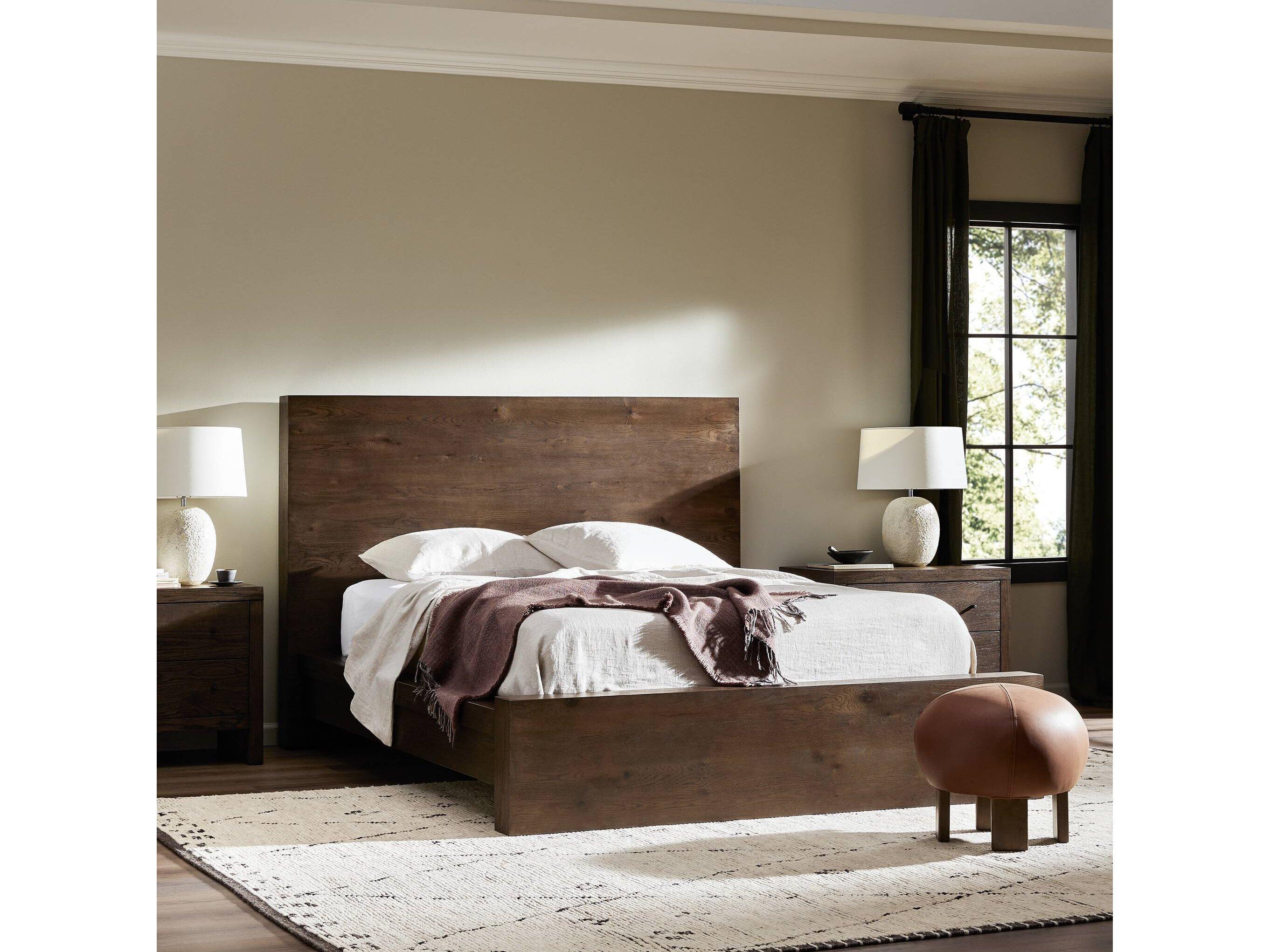 Four Hands Hamilton Umber Oak Brown Wood King Panel Bed
