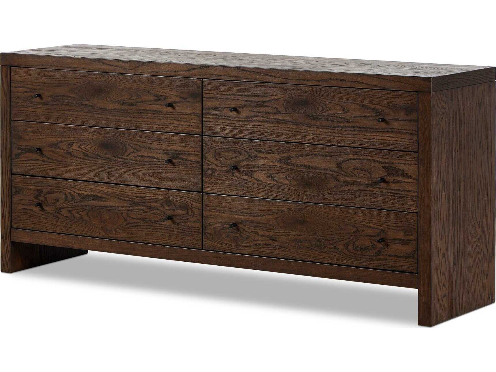 Four Hands Hamilton 6-Drawers Brown Oak Wood Double Dresser
