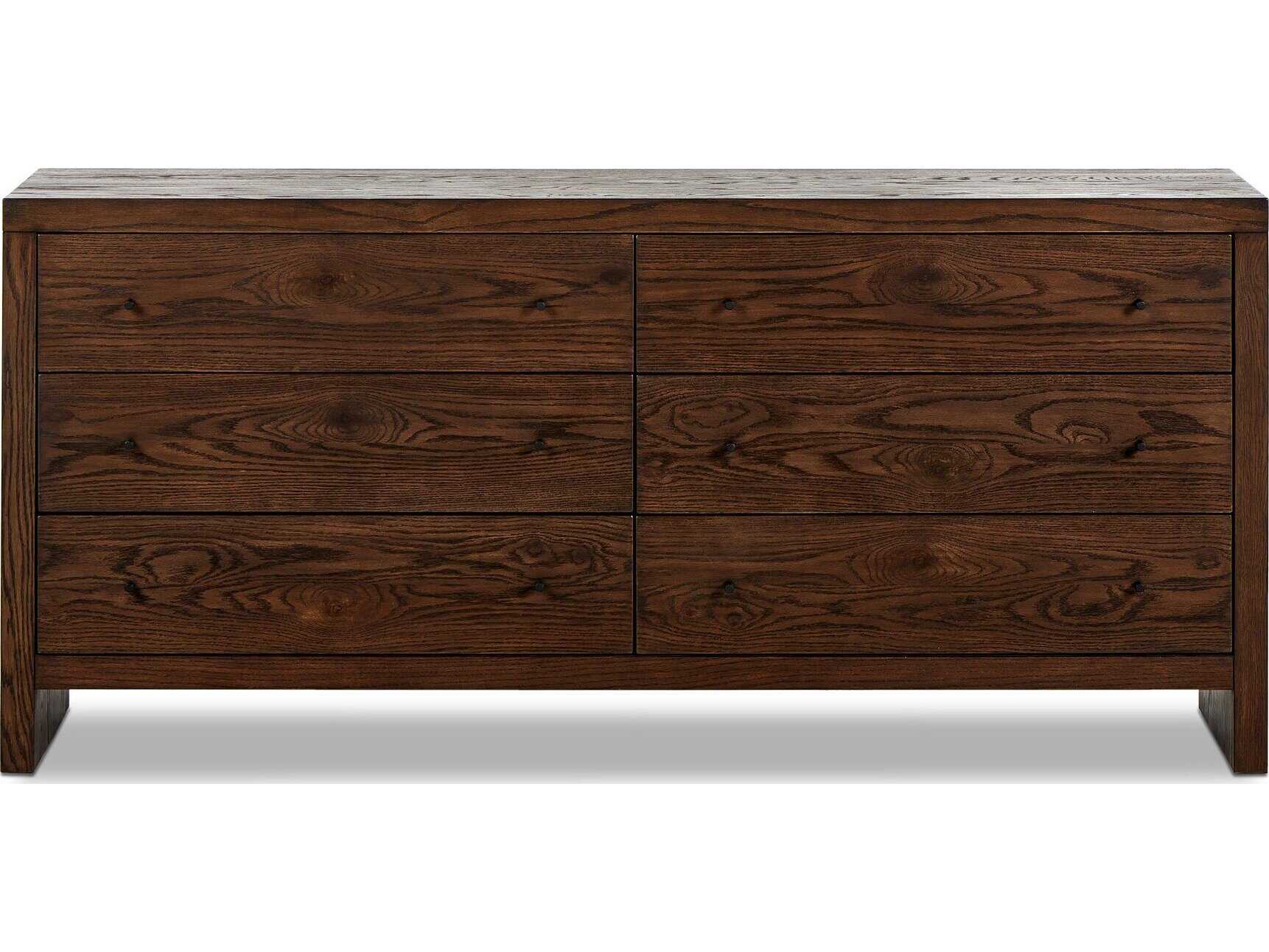 Four Hands Hamilton 6-Drawers Brown Oak Wood Double Dresser
