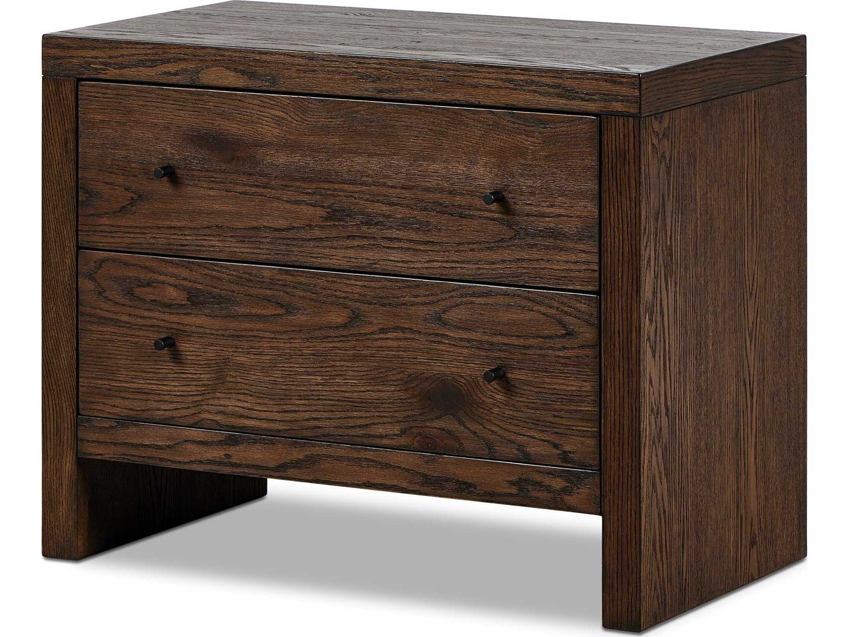 Four Hands Hamilton 2-Drawers Brown Oak Wood Nightstand