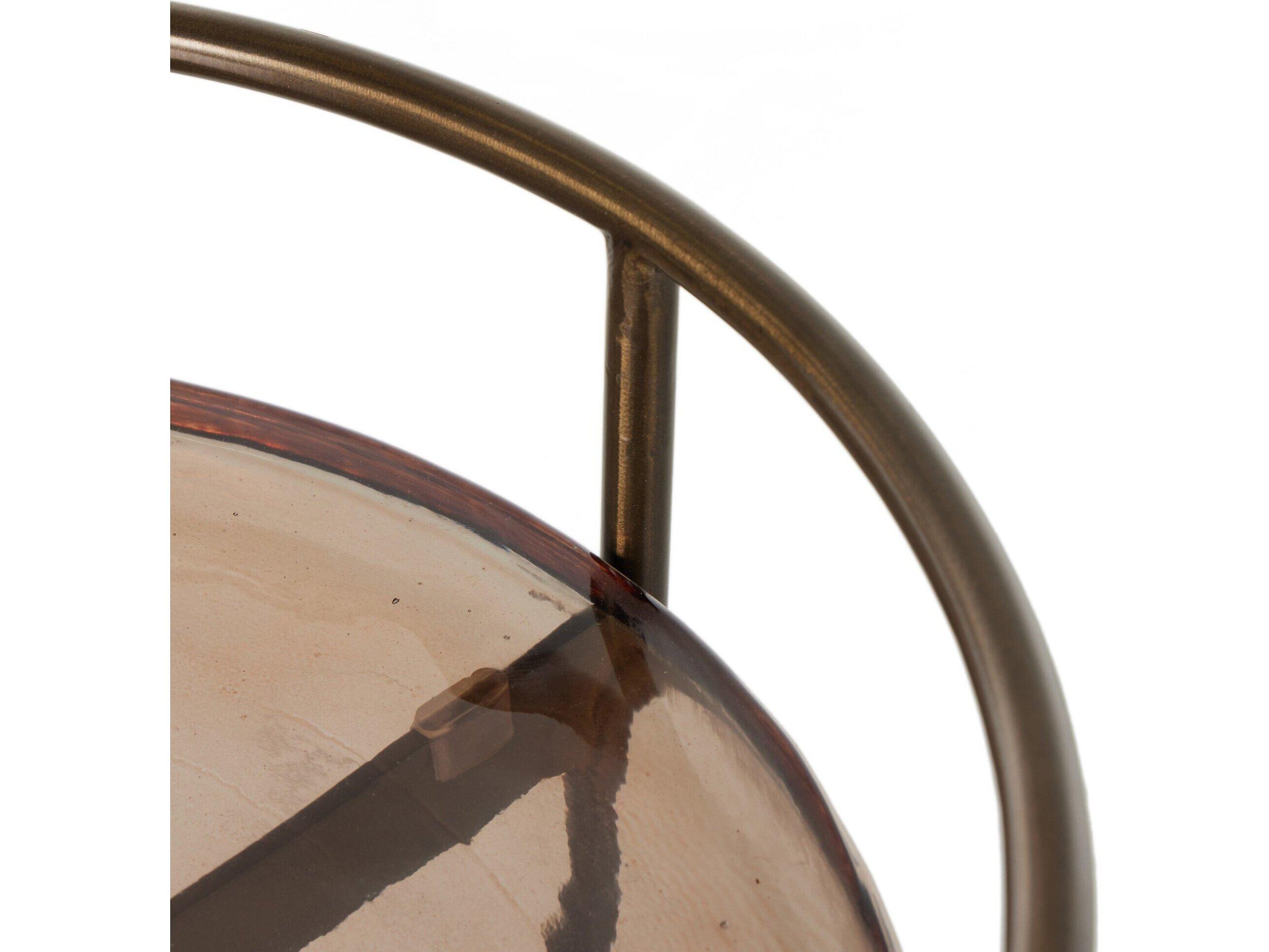 Four Hands Marlow Dark Brass Smoked Brown Cast Glass Bar Cart