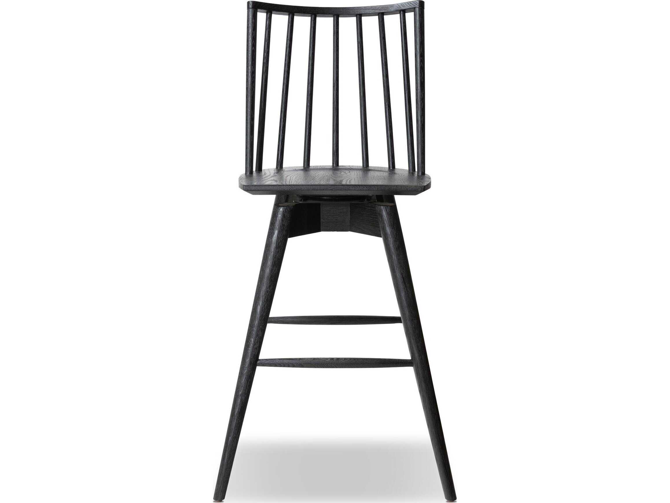 Four Hands Wallis Lewis Black Oak Wood Swivel Bar Stool