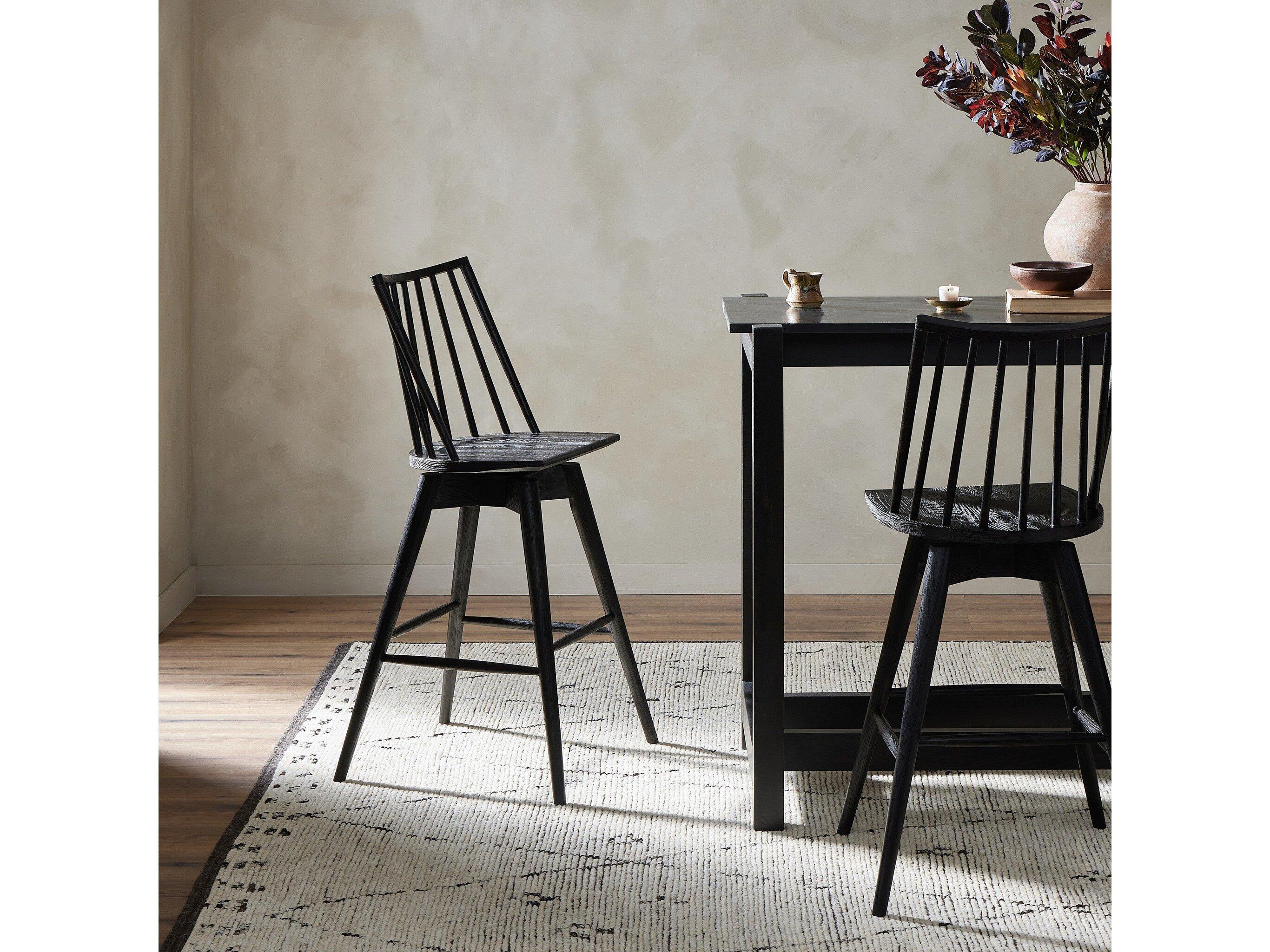 Four Hands Wallis Lewis Black Oak Wood Swivel Bar Stool