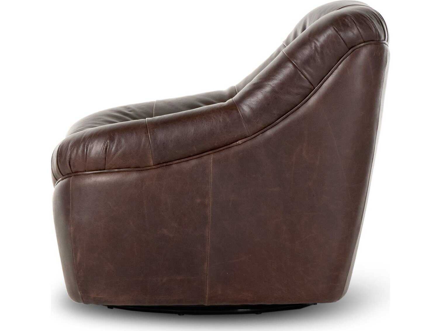 Four Hands Kensington Farley Swivel Brown Leather Club Chair