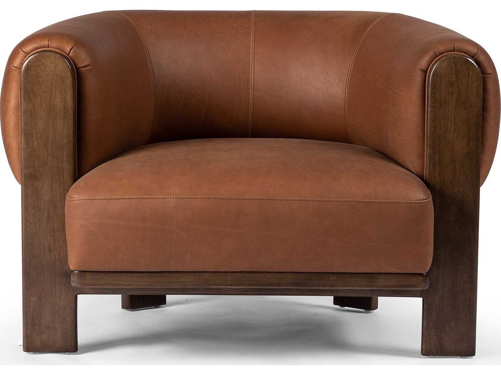 Four Hands Westgate Ira Brown Leather Accent Chair Club