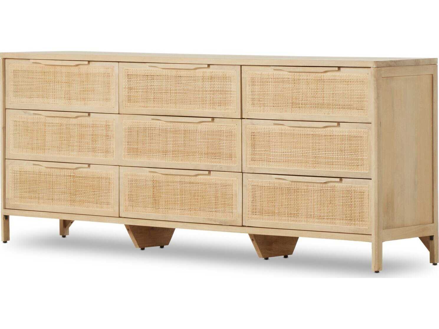 Four Hands Prescott 9-Drawers Beige Mango Wood Triple Dresser