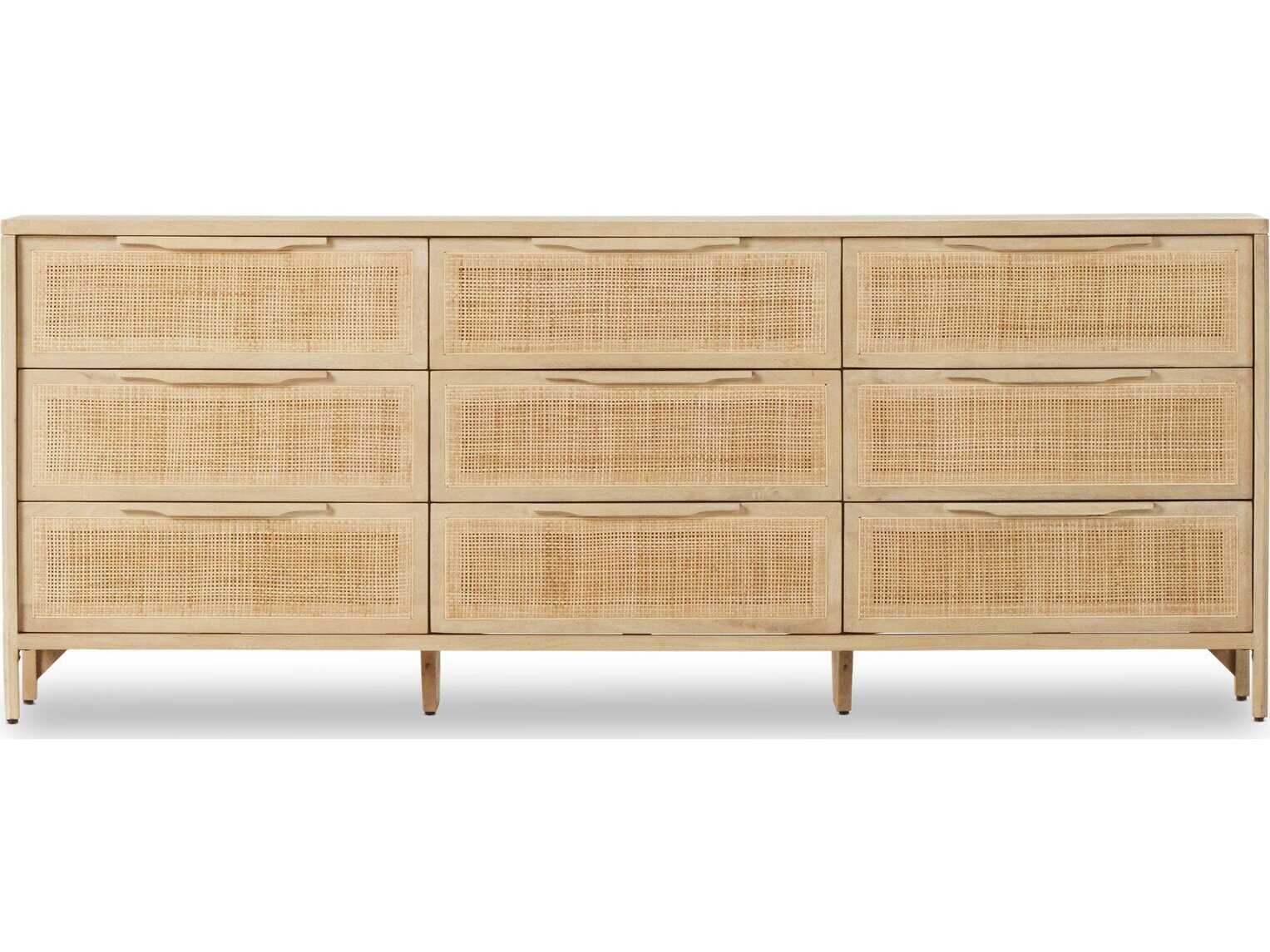Four Hands Prescott 9-Drawers Beige Mango Wood Triple Dresser