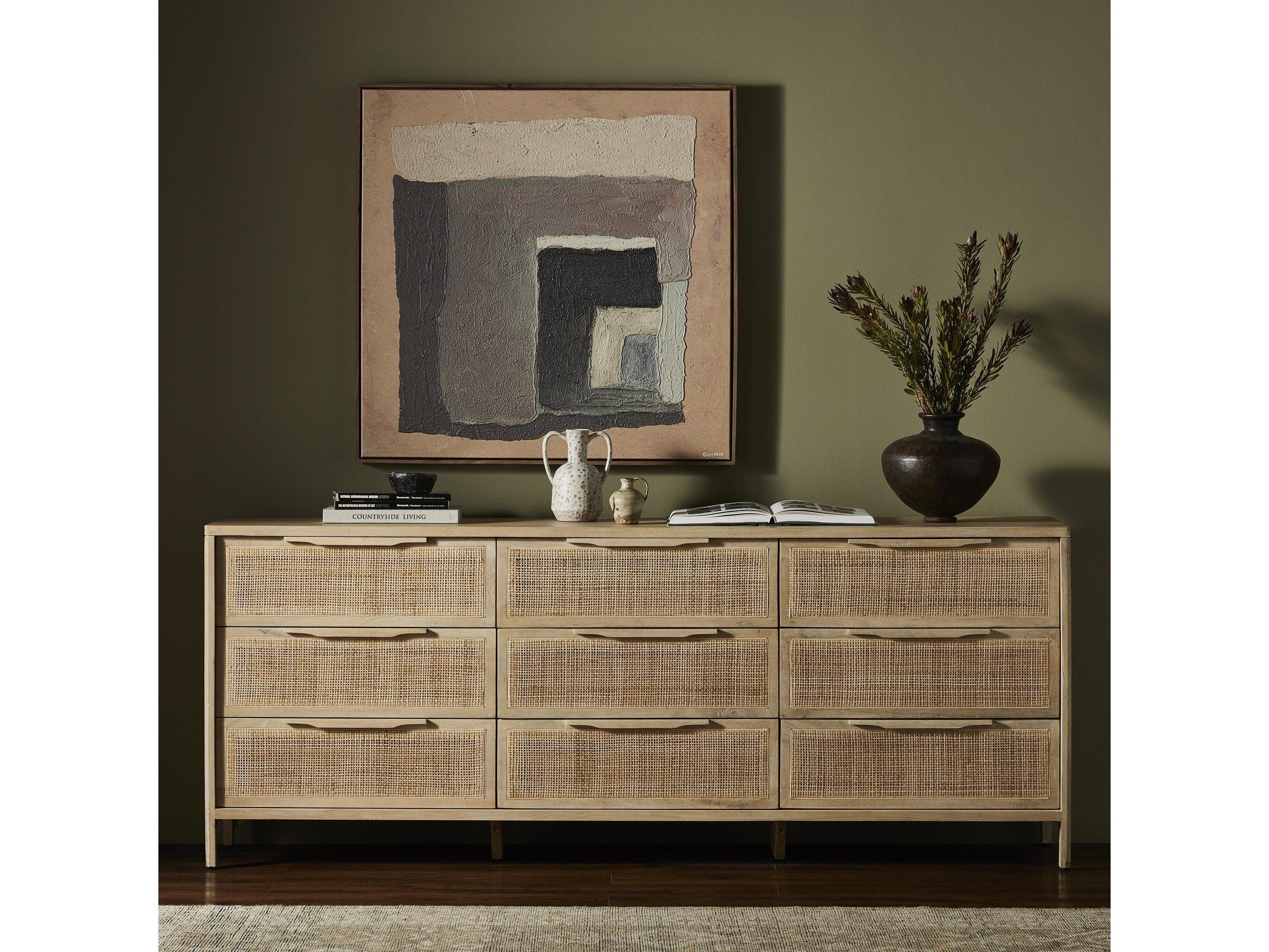 Four Hands Prescott 9-Drawers Beige Mango Wood Triple Dresser