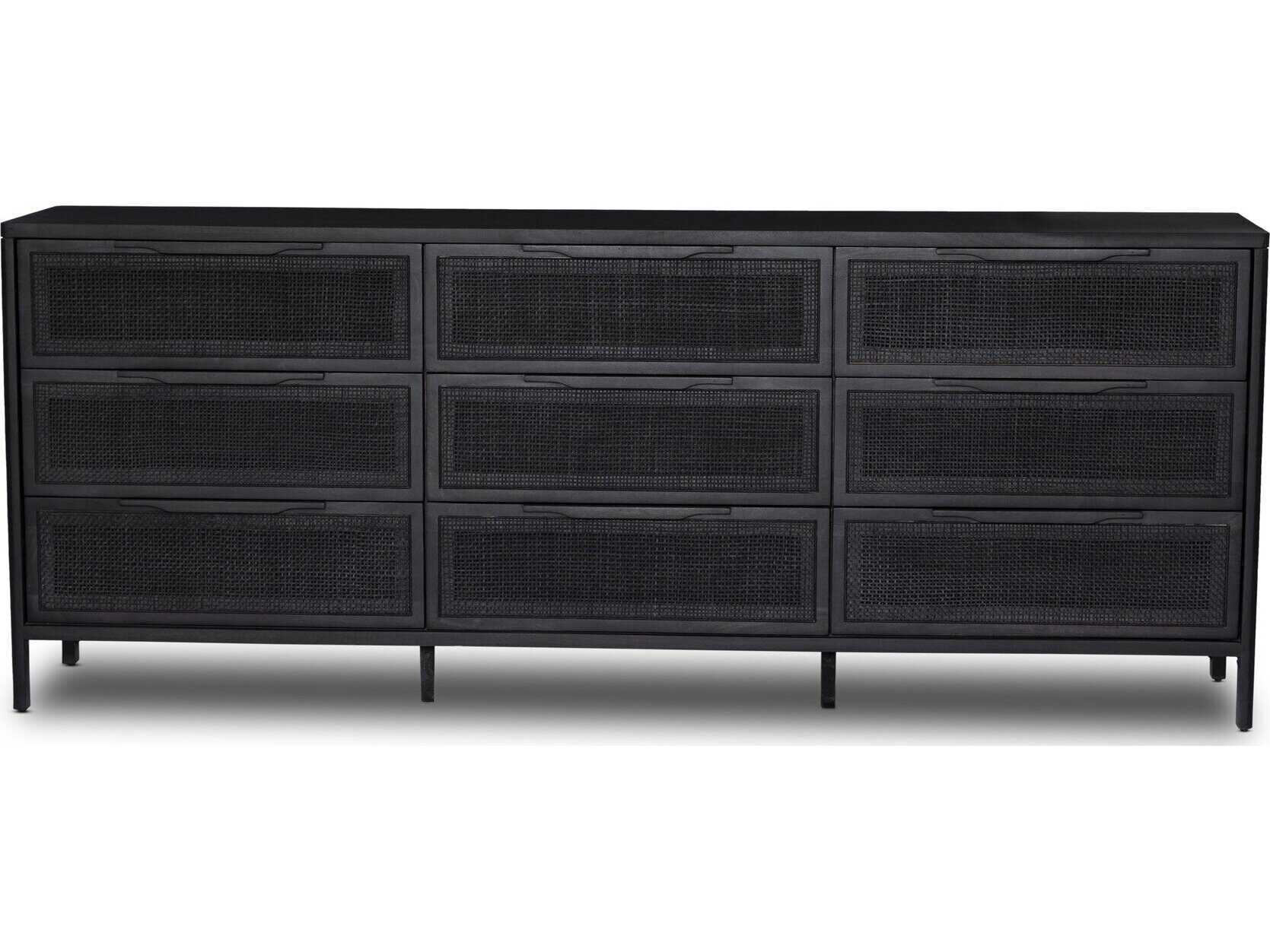 Four Hands Prescott Sydney Black Cane Mango Wood 9 Drawer Dresser