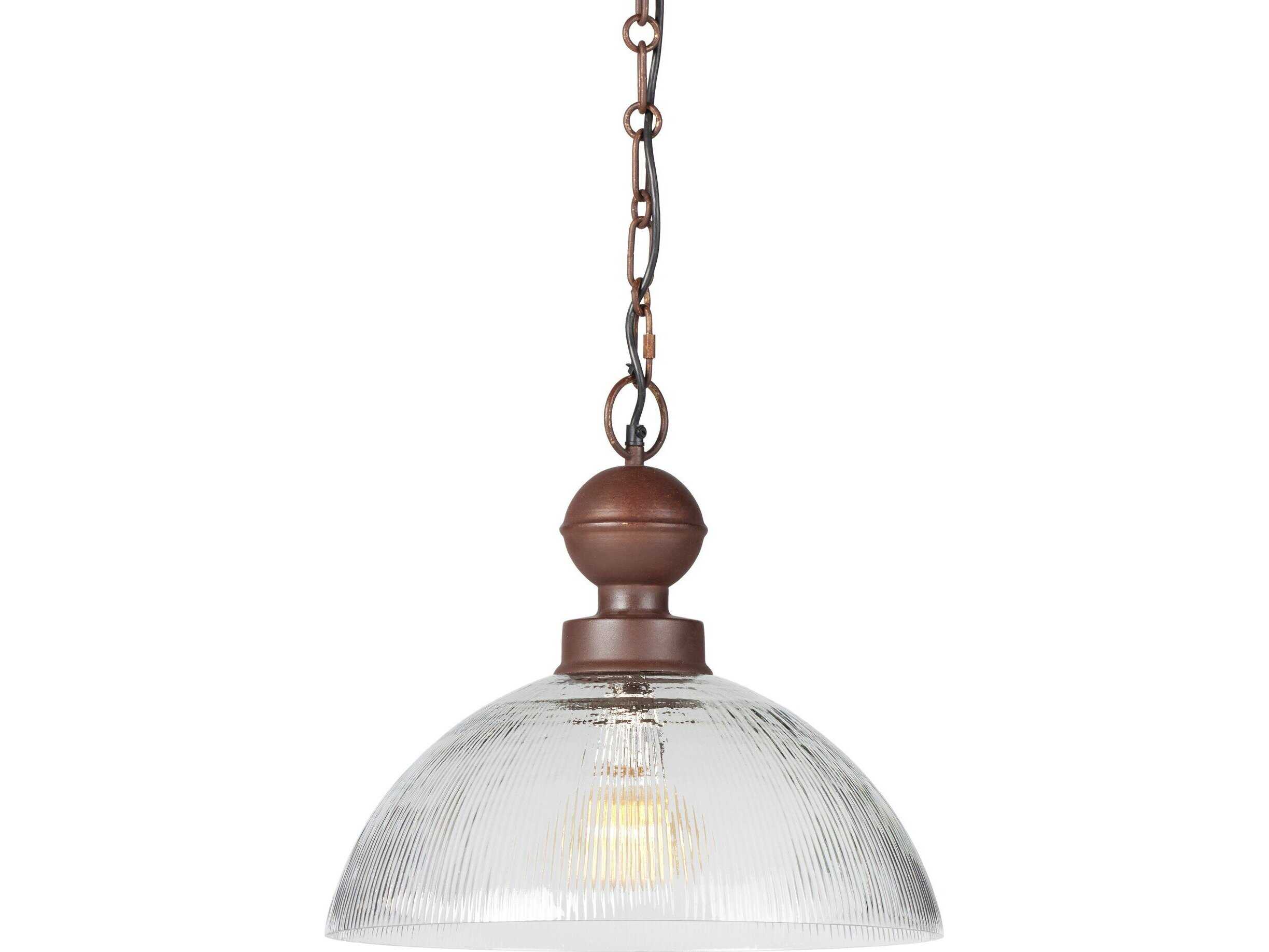 Four Hands Asher 1-Light Faceted Clear Glass Rustic Iron Brown Bowl Pendant