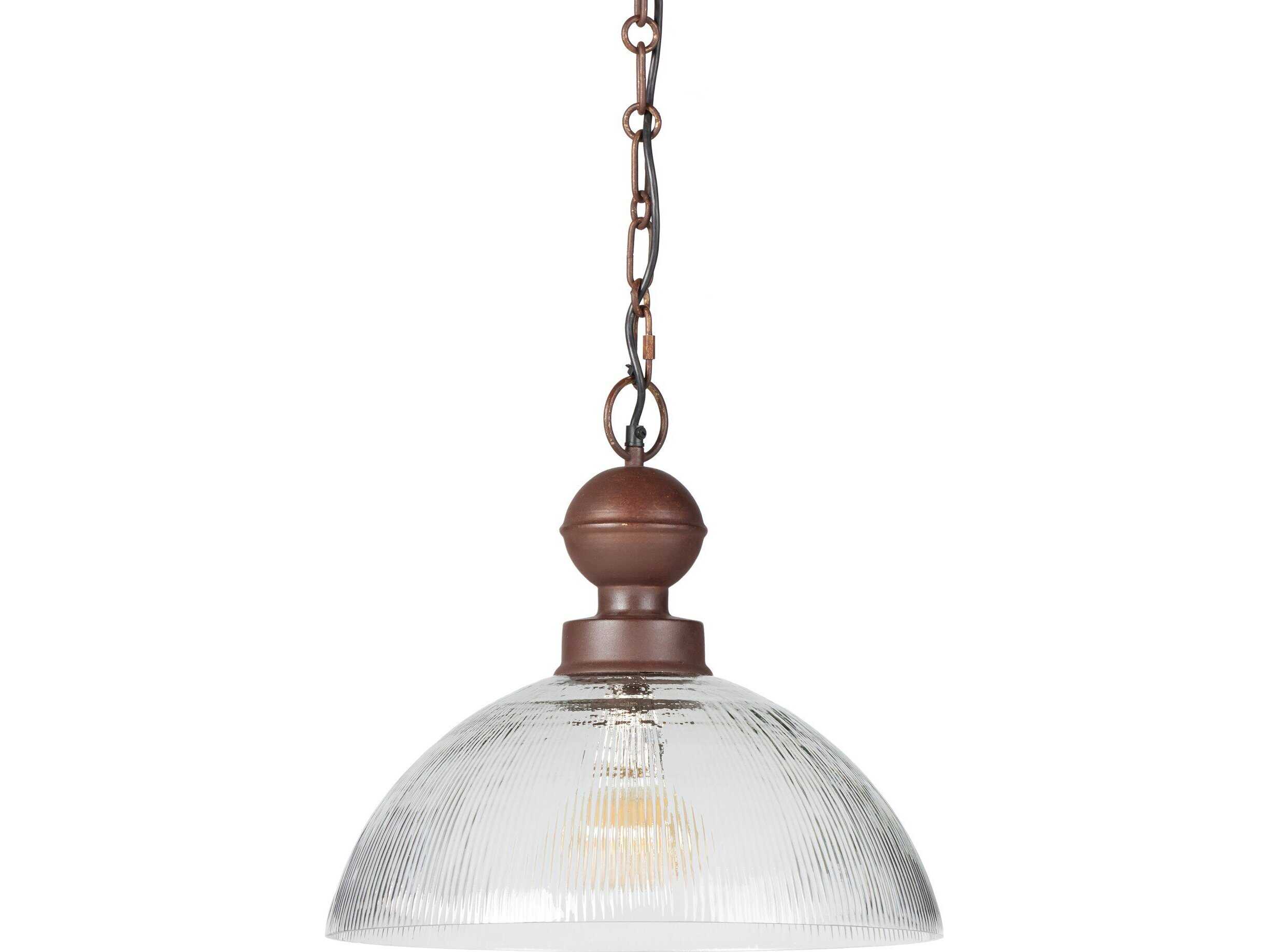 Four Hands Asher 1-Light Faceted Clear Glass Rustic Iron Brown Bowl Pendant