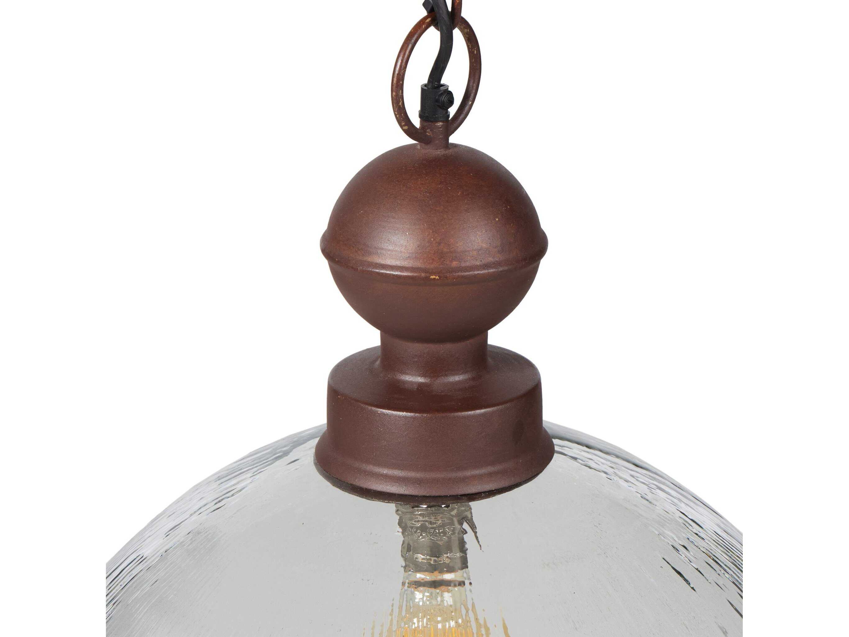 Four Hands Asher 1-Light Faceted Clear Glass Rustic Iron Brown Bowl Pendant