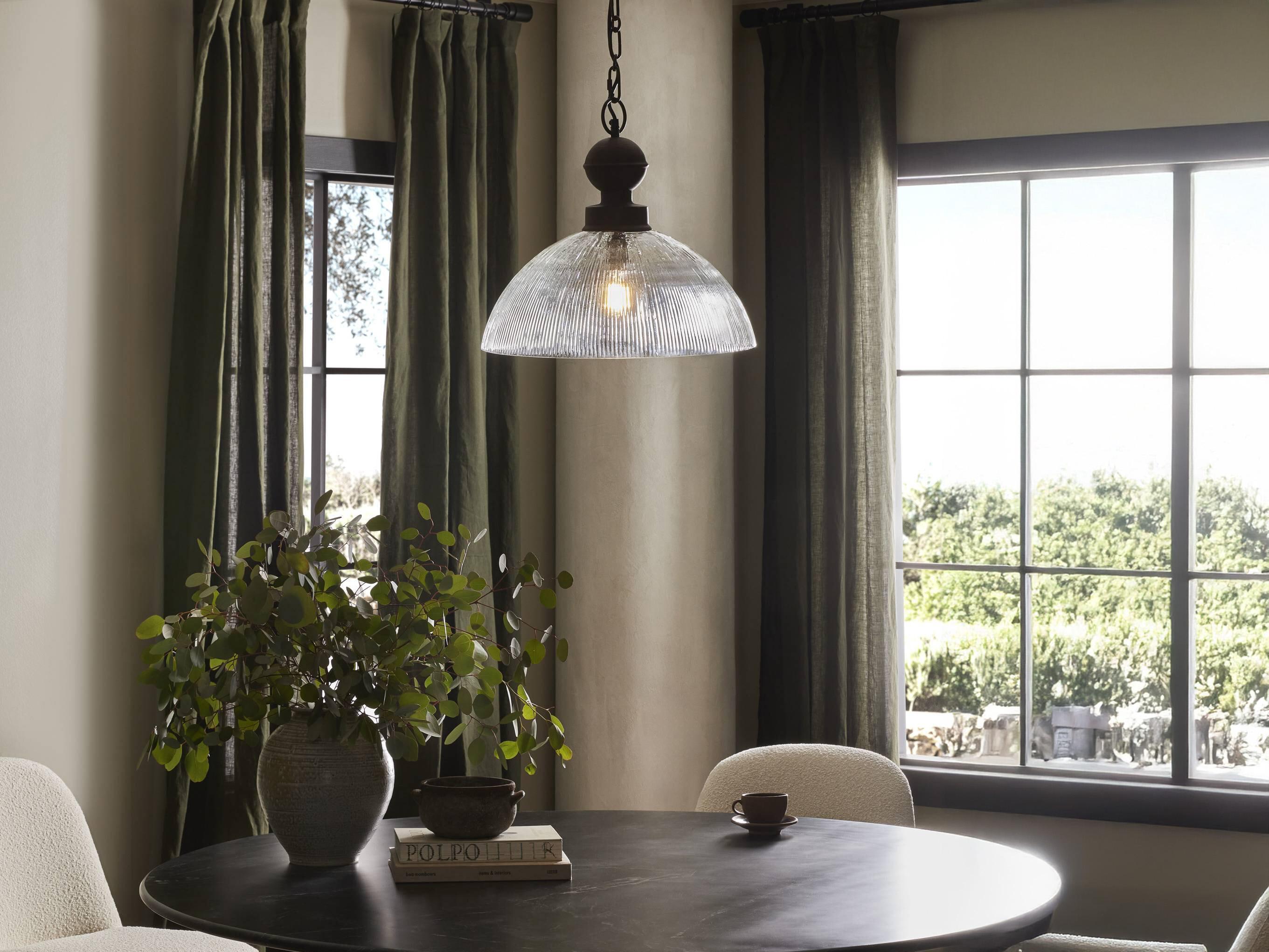 Four Hands Asher 1-Light Faceted Clear Glass Rustic Iron Brown Bowl Pendant