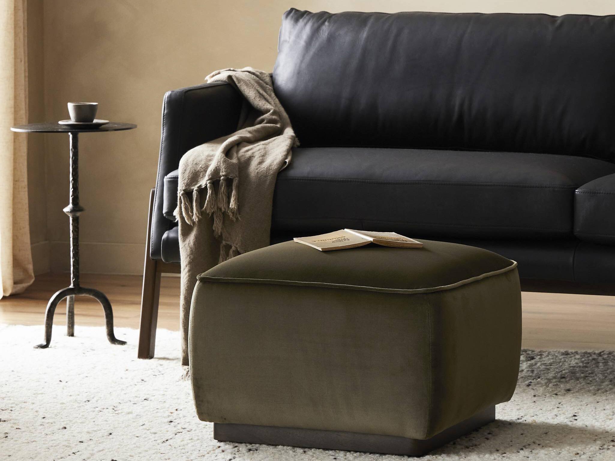 Four Hands Westgate Brown Leather Ottoman