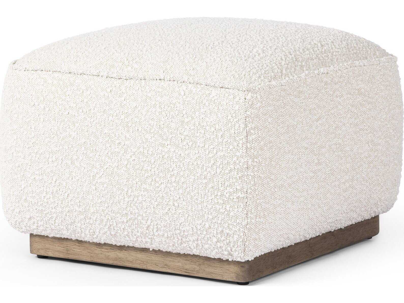 Four Hands Westgate Knoll Natural Distressed White Upholstered Ottoman