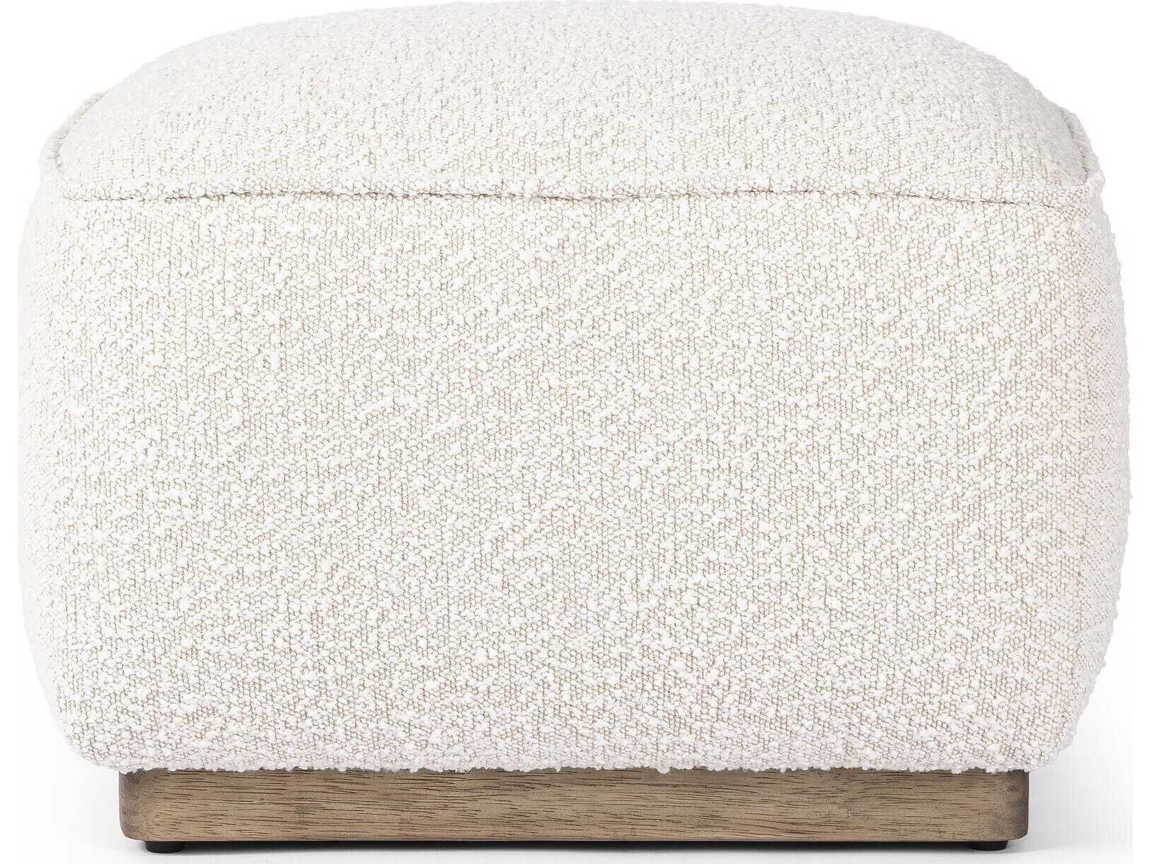 Four Hands Westgate Knoll Natural Distressed White Upholstered Ottoman