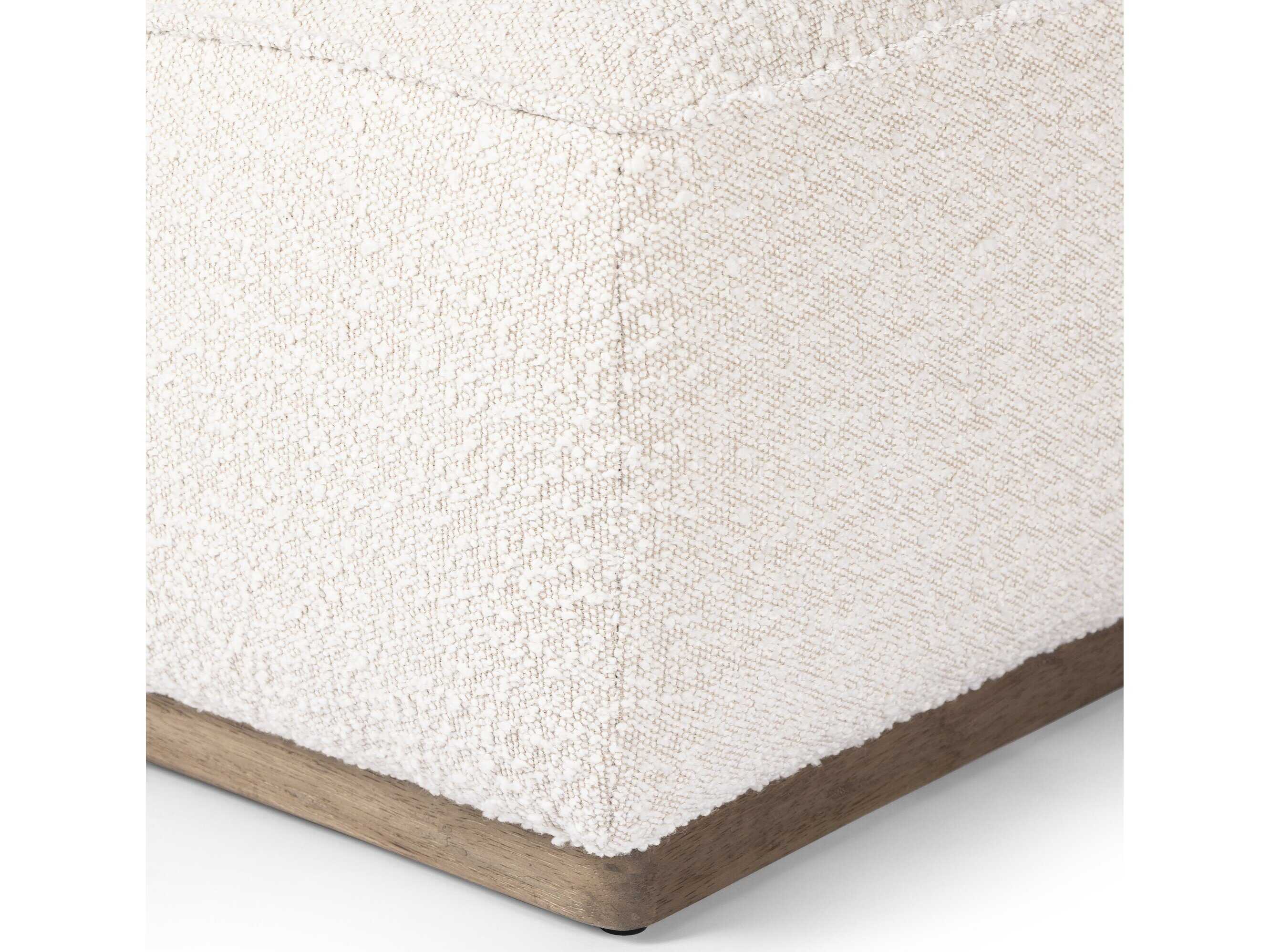 Four Hands Westgate Knoll Natural Distressed White Upholstered Ottoman