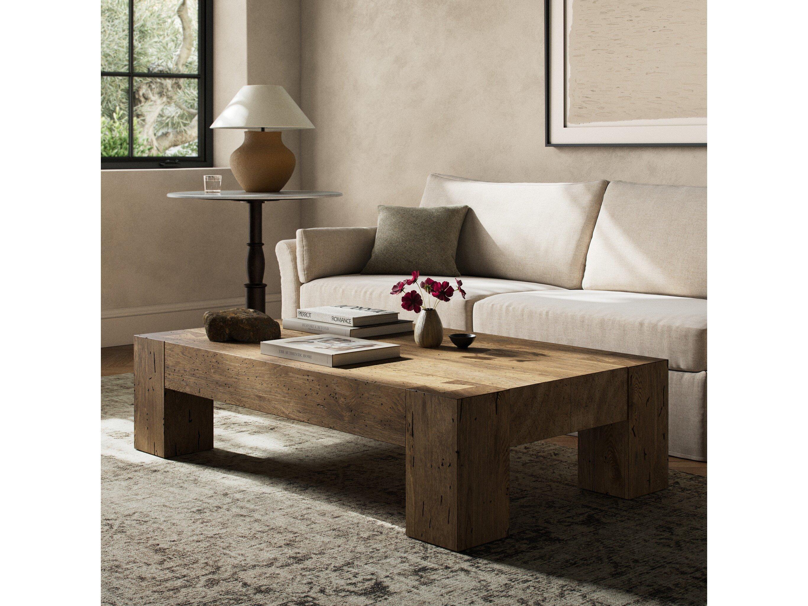 Four Hands Wesson Abaso Rectangular Rustic Wormwood Oak Coffee Table