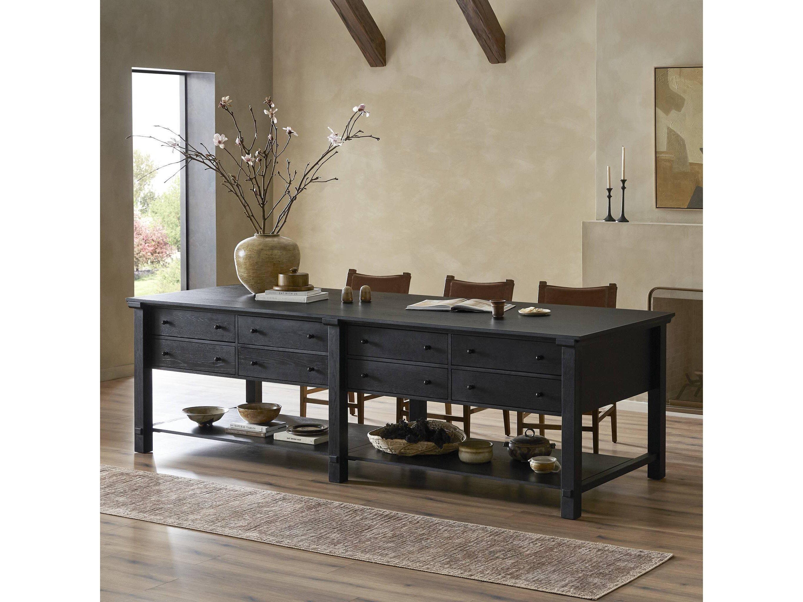 Four Hands Allston Gardendale Stained Black Oak Veneer Kitchen Island