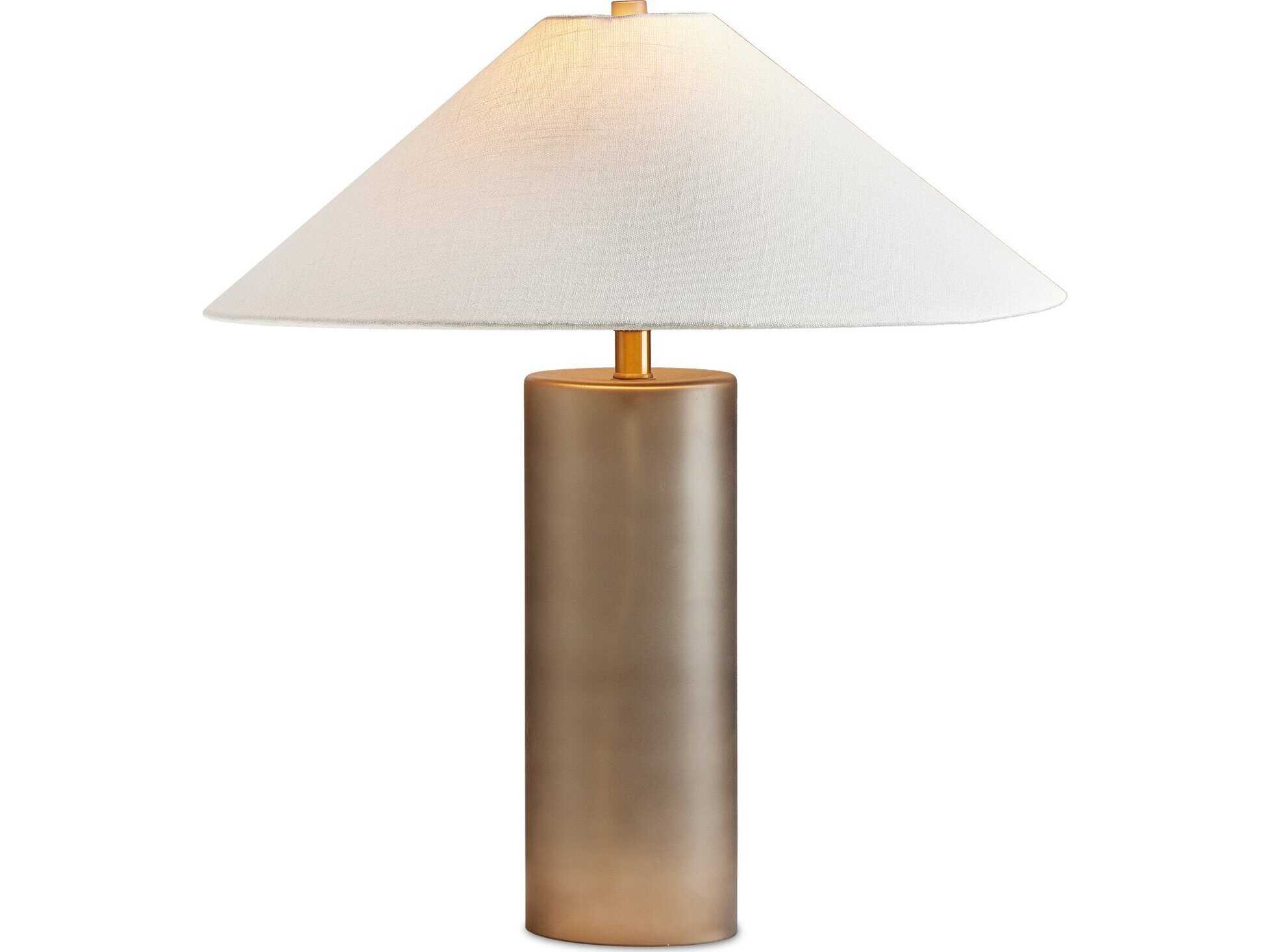 Four Hands Hutton Smoked Blown Glass Cream Linen Gray Table Lamp