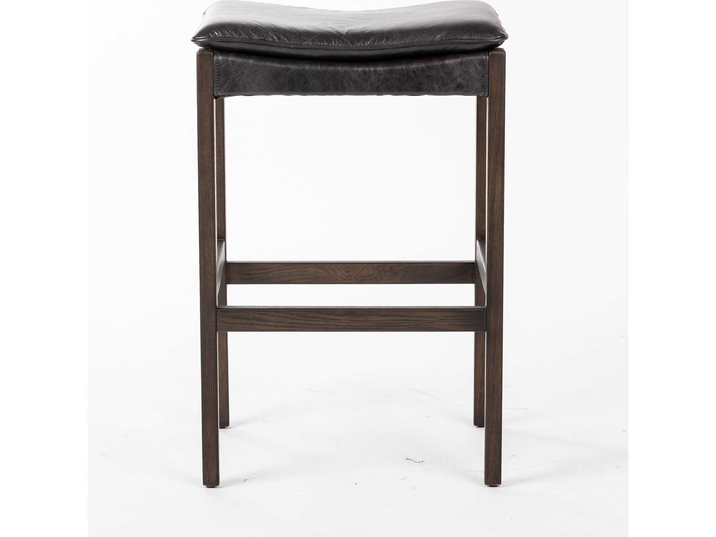 Four Hands Ashford Aya Sonoma Black Leather Oak Wood Bar Stool